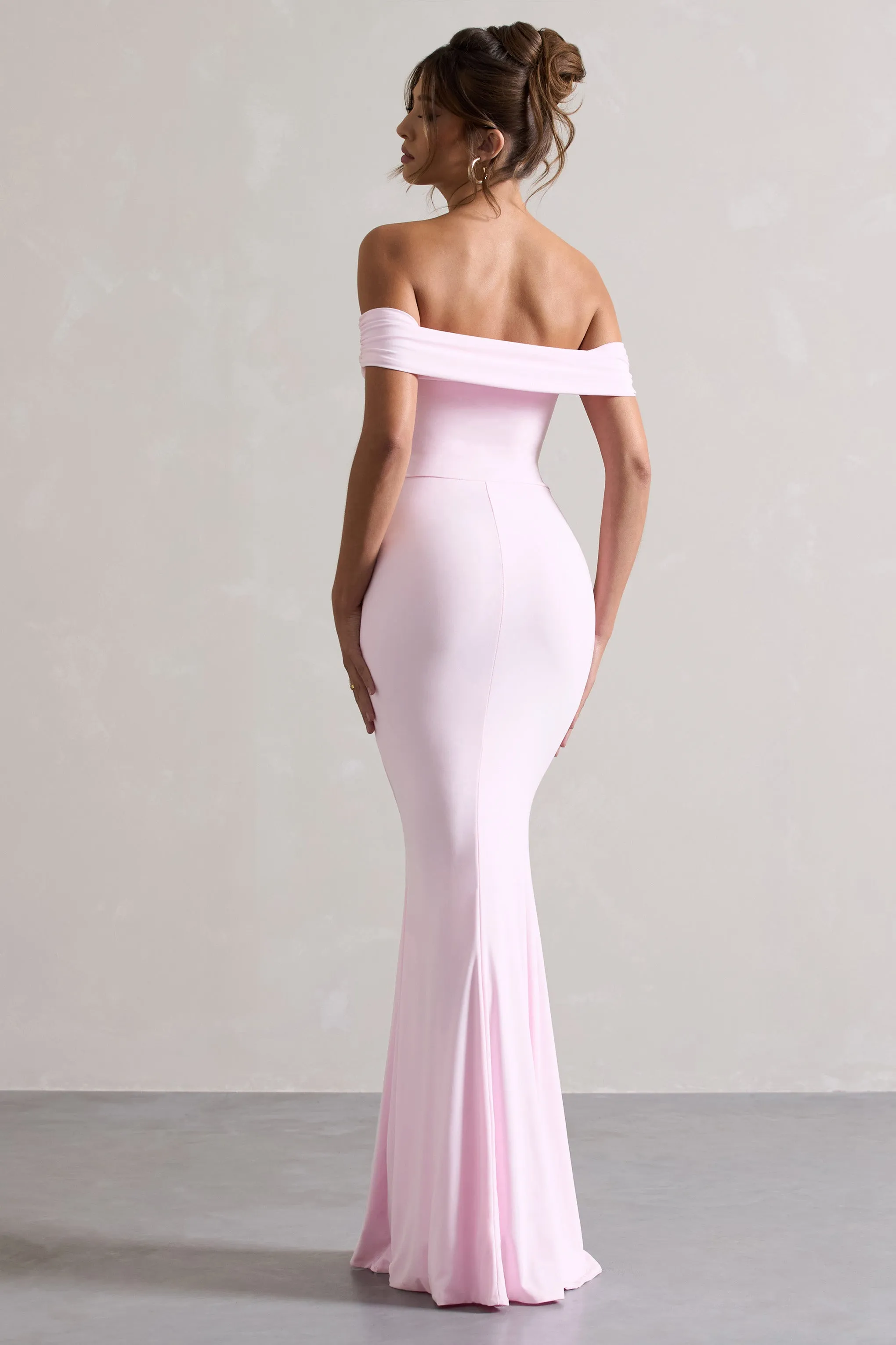 Law of Attraction | Pink Bardot Draped Split Maxi Dress Club L London