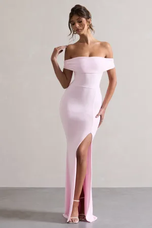 Law of Attraction | Pink Bardot Draped Split Maxi Dress Club L London