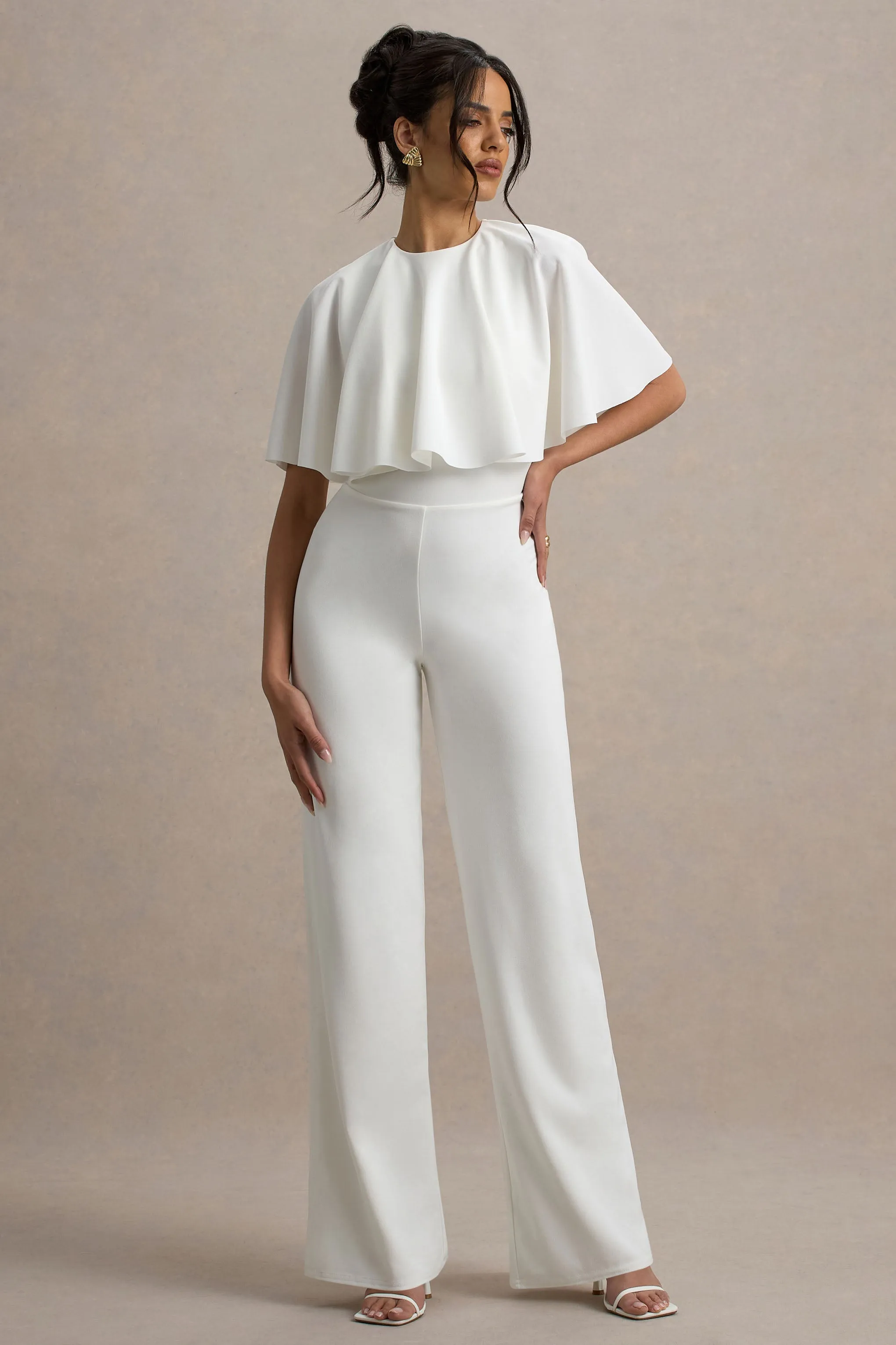 Leanna | White Straight-Leg Jumpsuit With Cape Club L London