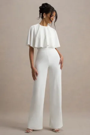 Leanna | White Straight-Leg Jumpsuit With Cape Club L London
