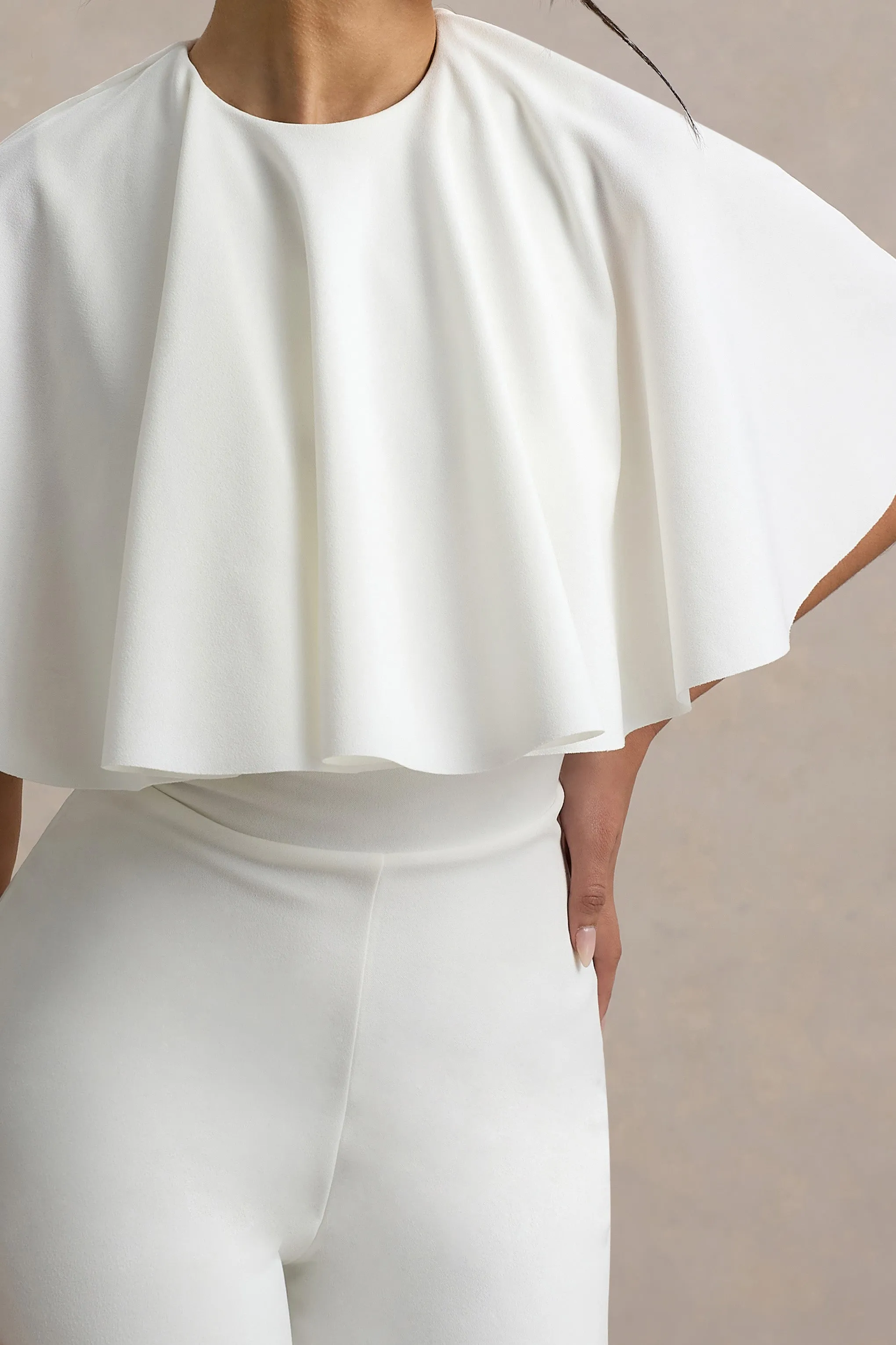 Leanna | White Straight-Leg Jumpsuit With Cape Club L London