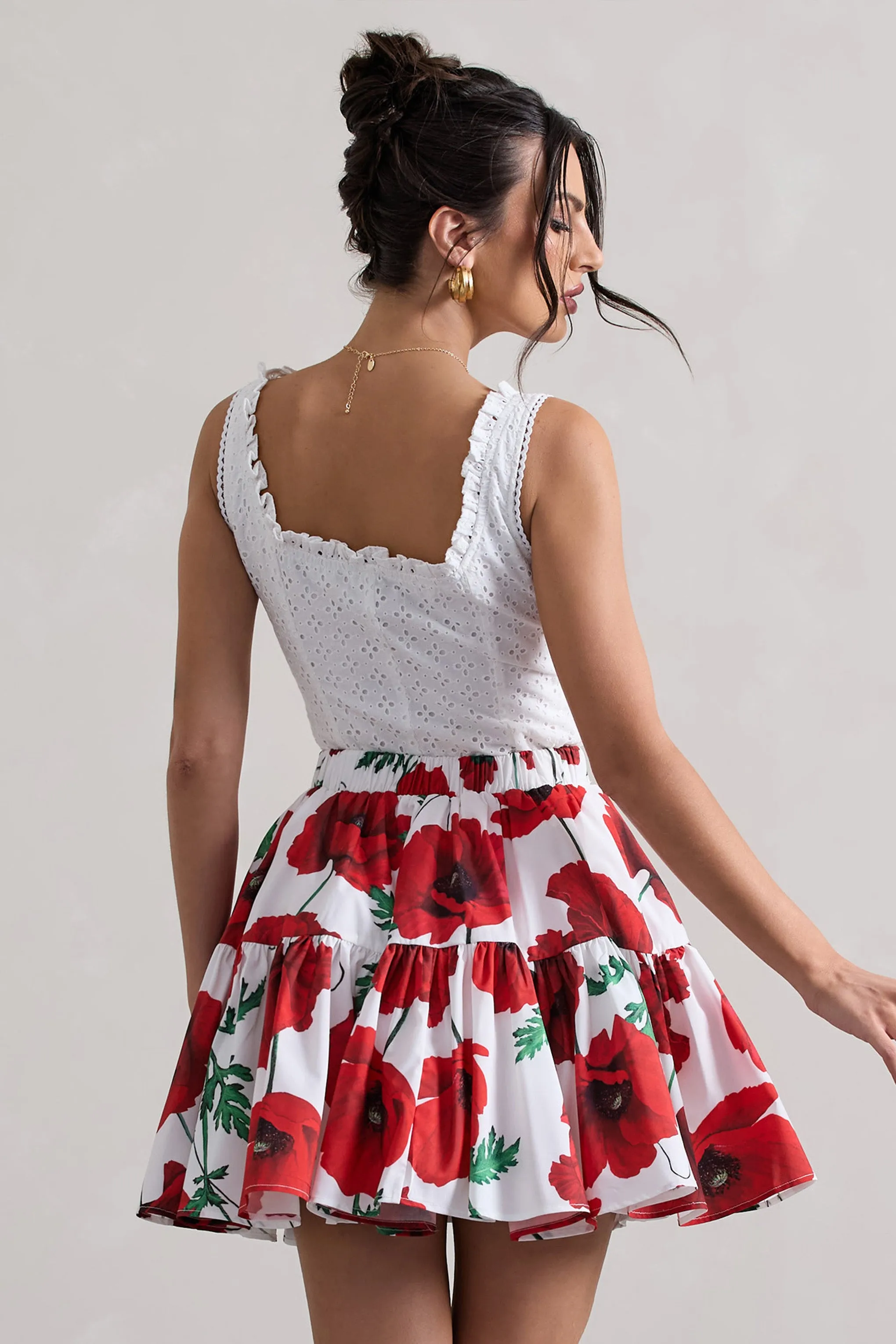 Lecce | White Broderie Buttoned Corset Style Top With Lace Detail Club L London