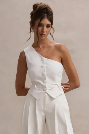 Lelia | Cream One Shoulder Tailored Top With Bows Club L London