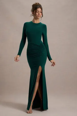 Leslie | Bottle Green Long-Sleeve Twisted Split Maxi Dress Club L London