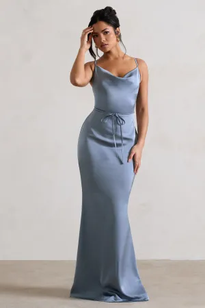 Lifetime | Slate Blue Satin Cowl Neck Maxi Dress With Cross Back Detail Club L London