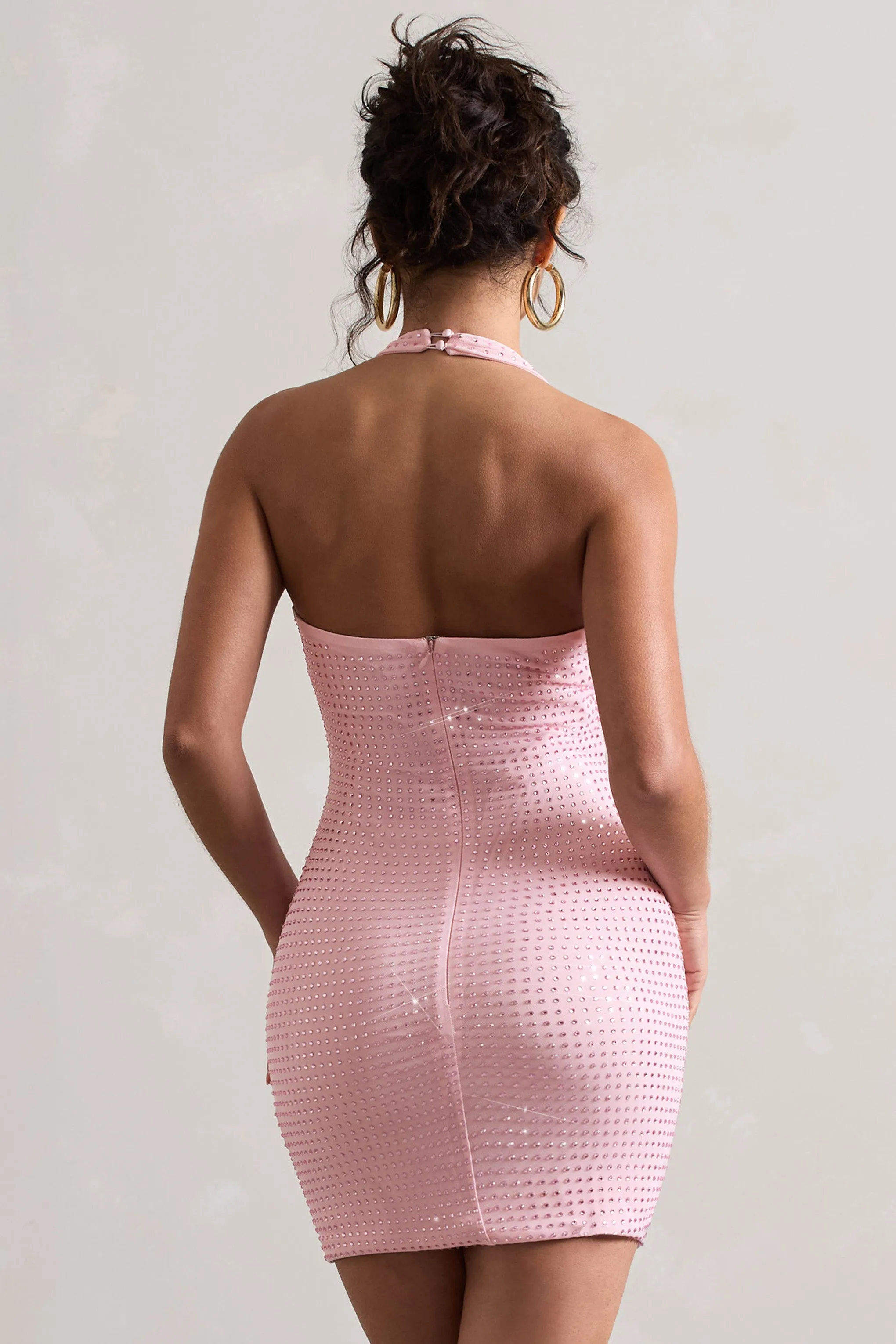 Light Show | Blush Pink Embellished Cowl-Neck Mini Dress Club L London