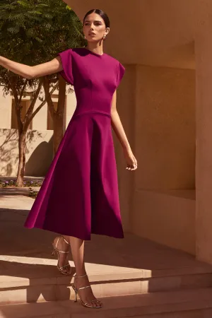 Linda | Burgundy High-Neck Cap-Sleeve Midi Dress Club L London