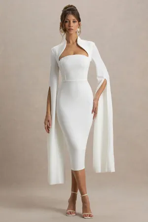 Linden | White Bodycon Cape-Sleeve Midi Dress Club L London