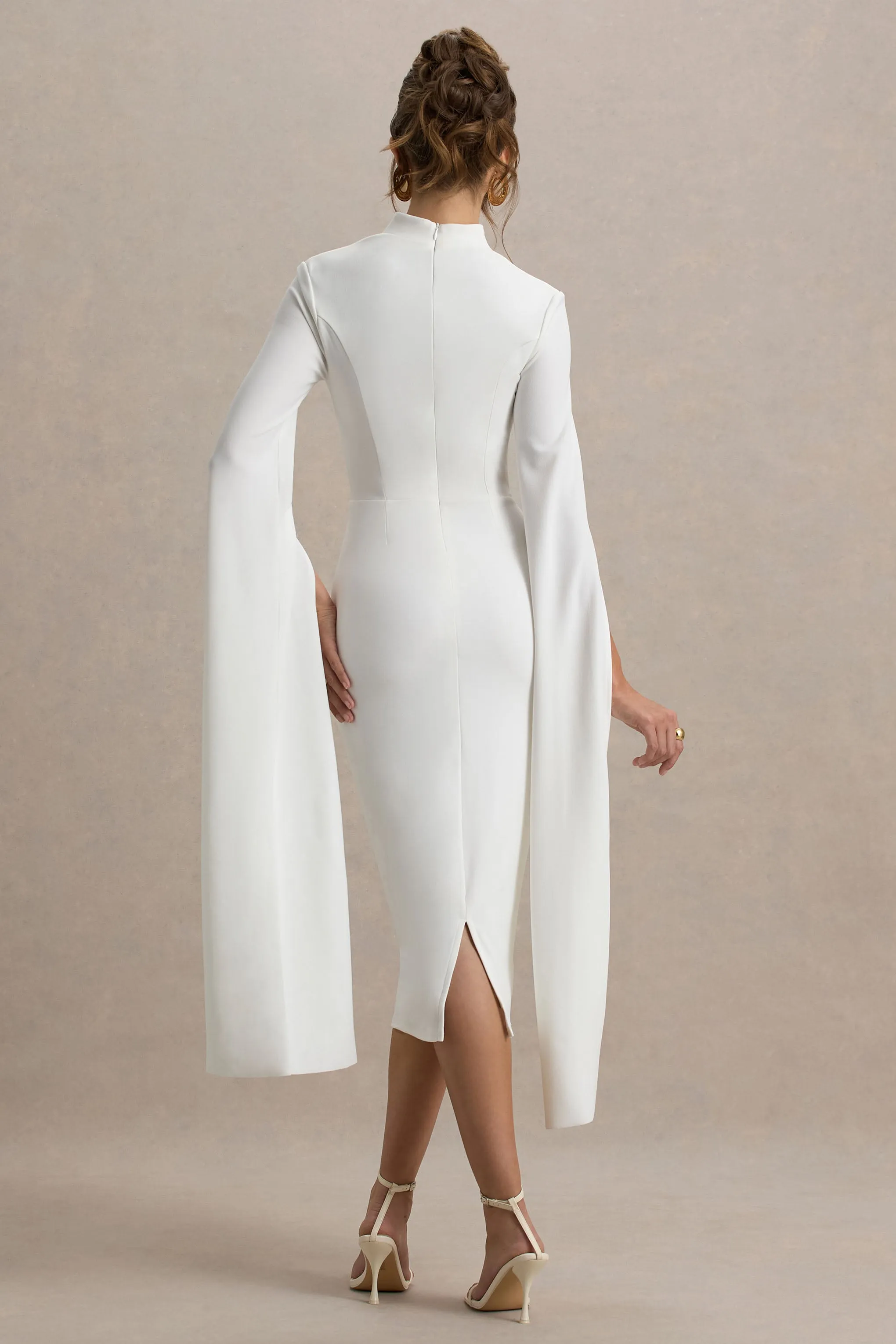 Linden | White Bodycon Cape-Sleeve Midi Dress Club L London