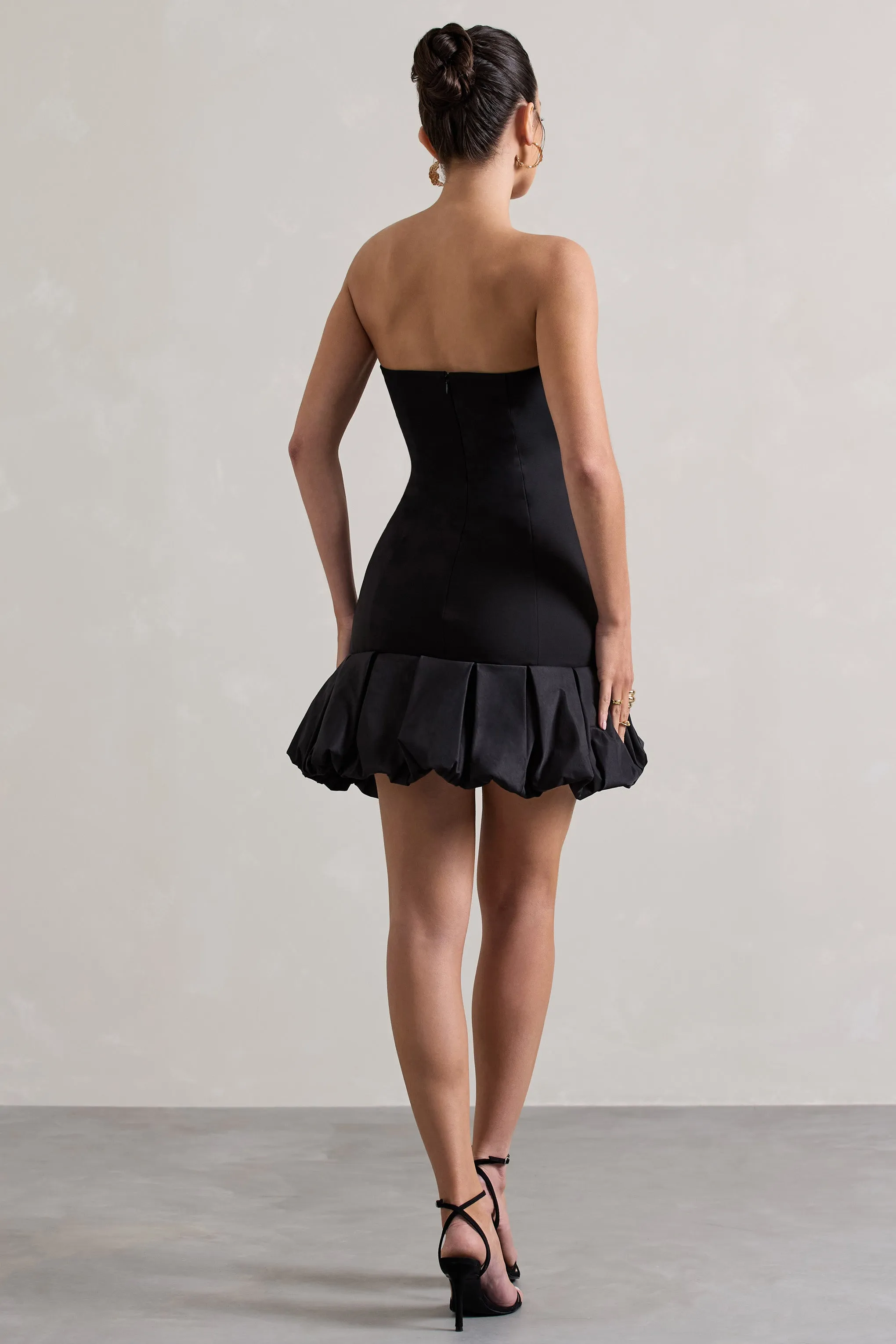 Liscia | Black Bandeau Mini Dress With Ruffle Trim Club L London