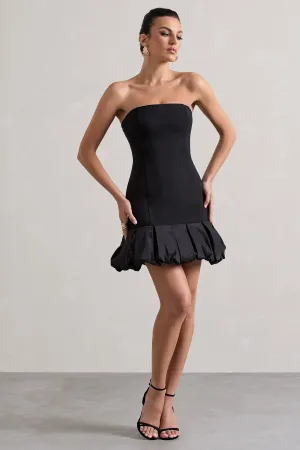 Liscia | Black Bandeau Mini Dress With Ruffle Trim Club L London