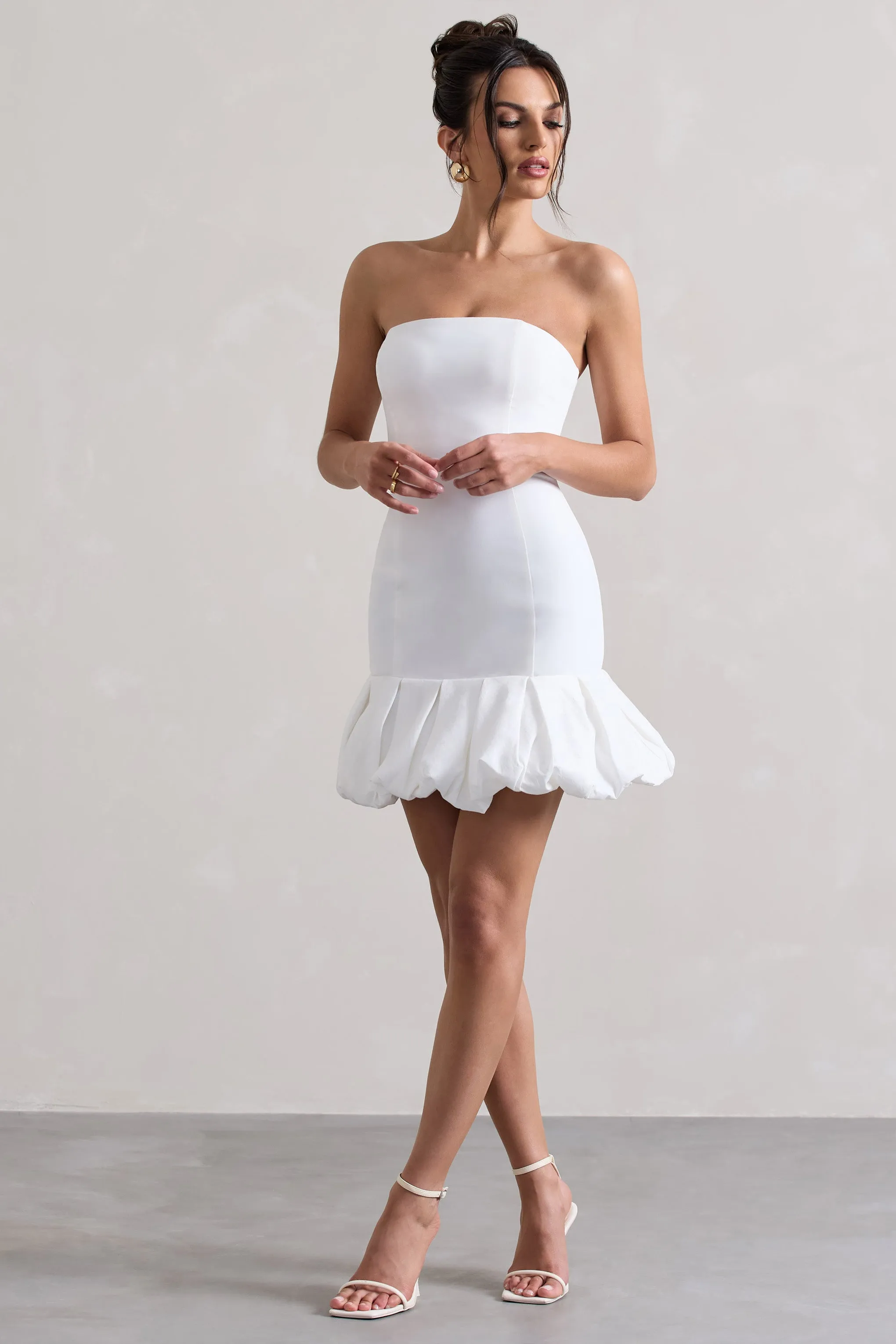 Liscia | White Bandeau Mini Dress With Ruffle Trim Club L London