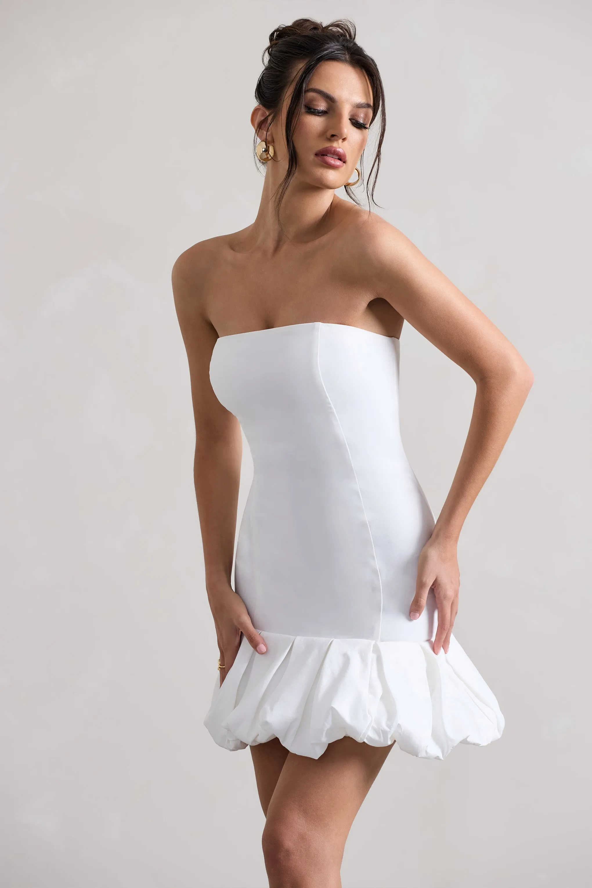 Liscia | White Bandeau Mini Dress With Ruffle Trim Club L London