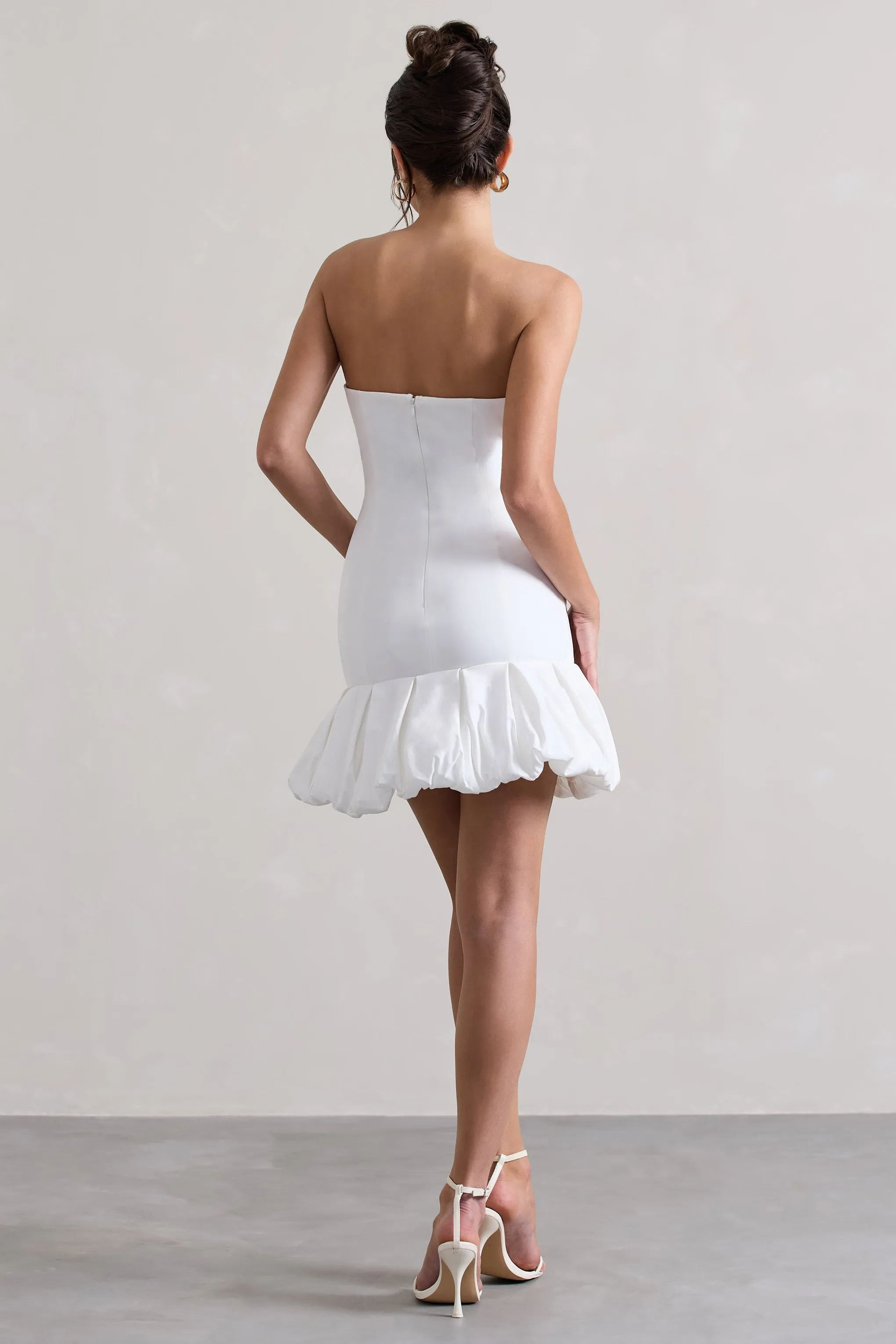 Liscia | White Bandeau Mini Dress With Ruffle Trim Club L London