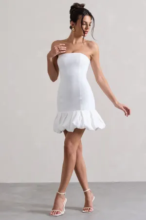 Liscia | White Bandeau Mini Dress With Ruffle Trim Club L London