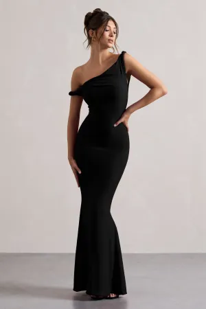 Lita | Black Twisted Asymmetric Maxi Dress Club L London
