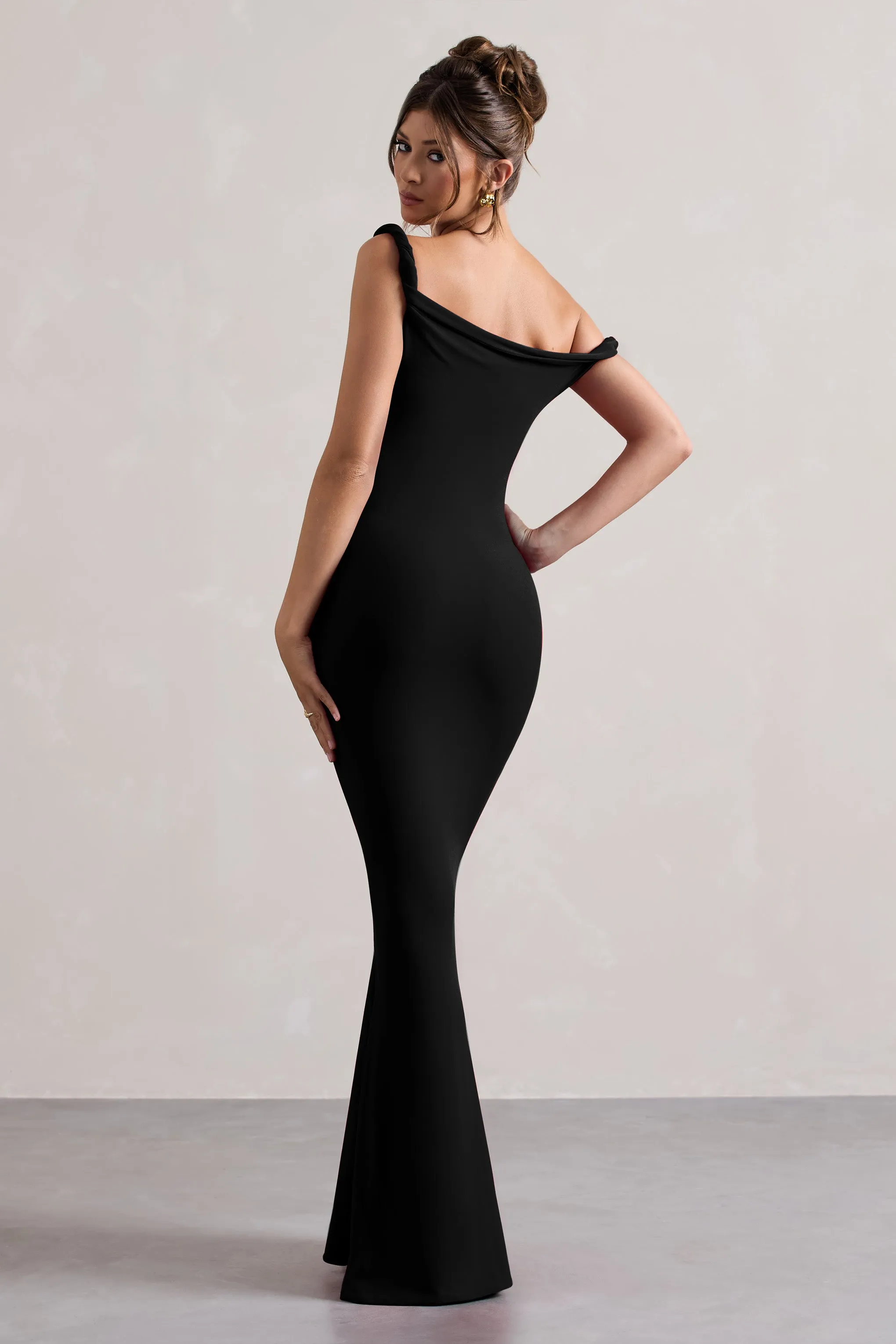 Lita | Black Twisted Asymmetric Maxi Dress Club L London