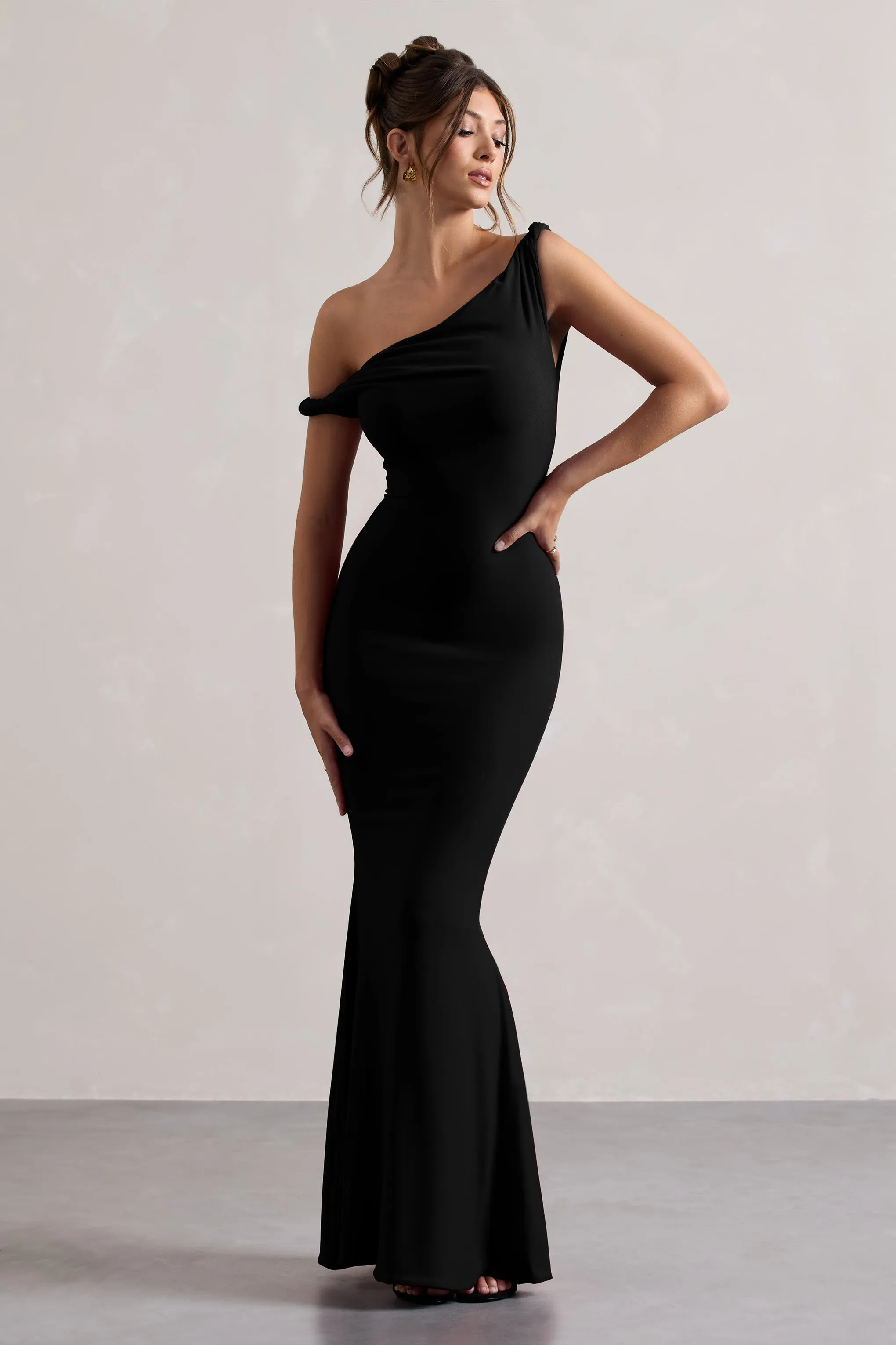 Lita | Black Twisted Asymmetric Maxi Dress Club L London