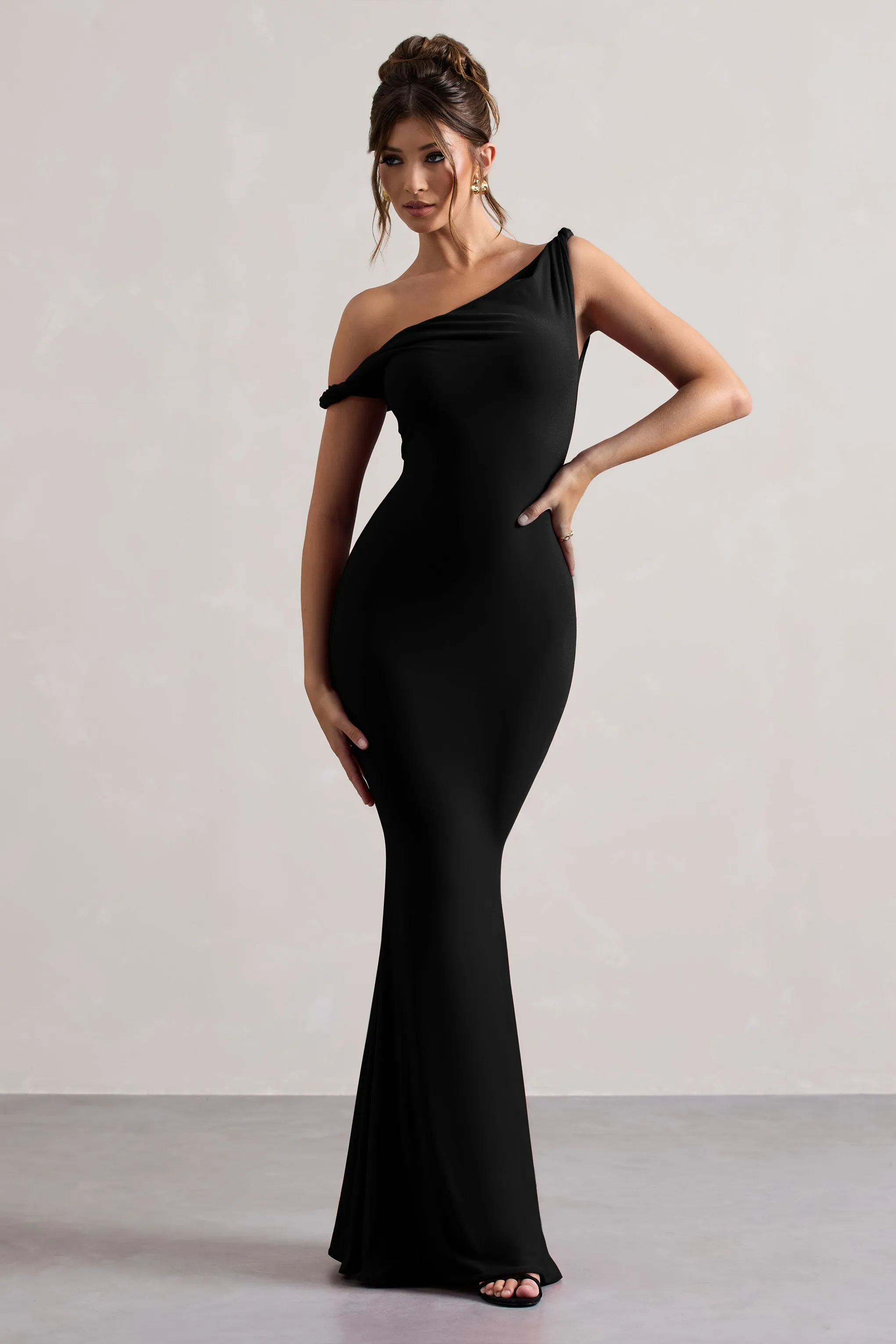 Lita | Black Twisted Asymmetric Maxi Dress Club L London
