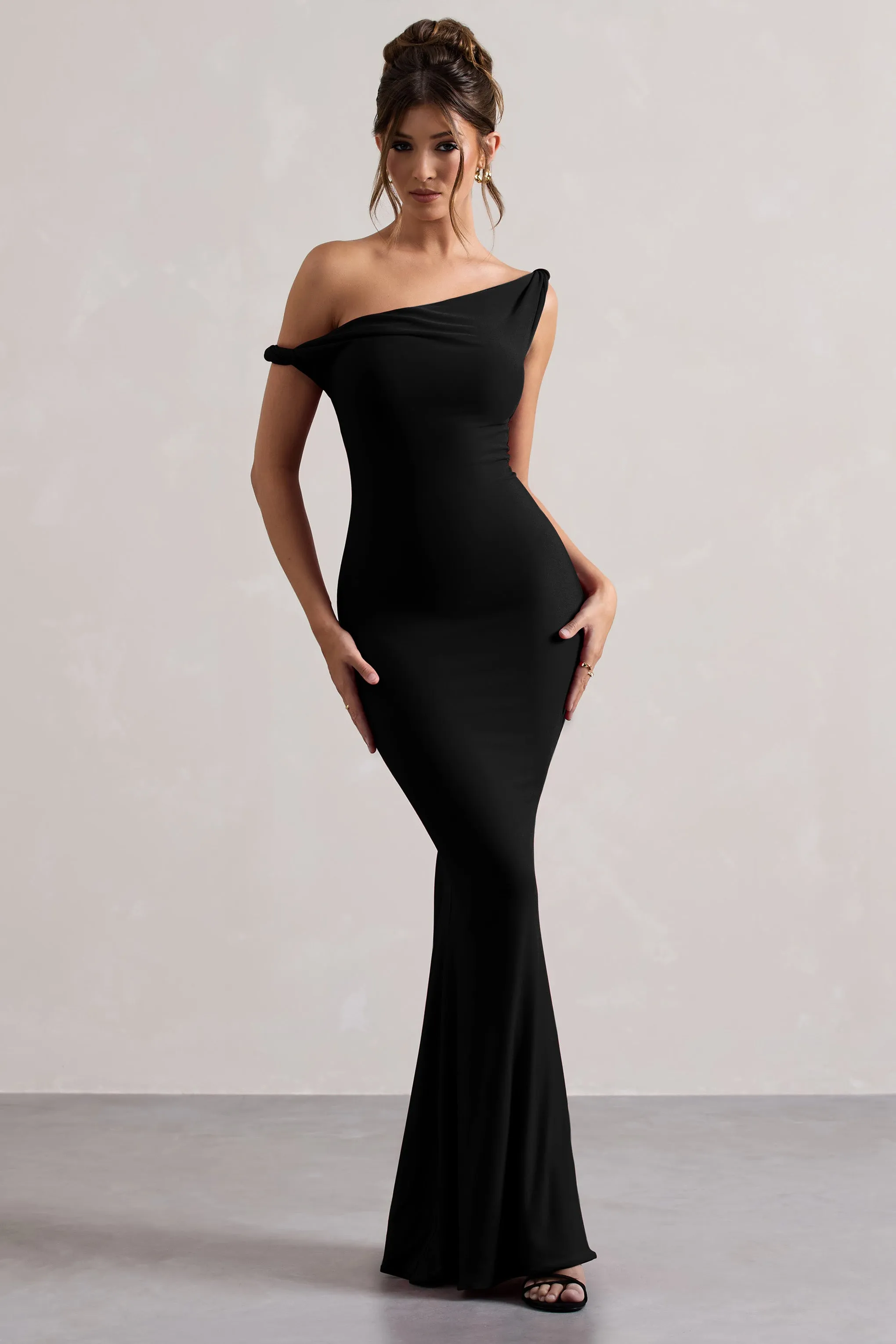 Lita | Black Twisted Asymmetric Maxi Dress Club L London