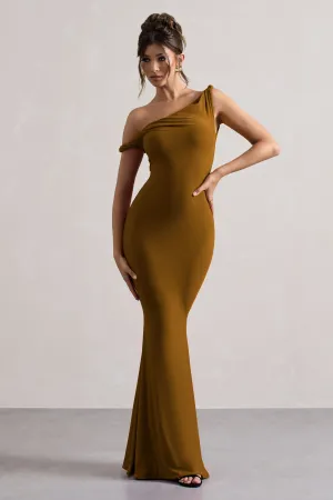 Lita | Golden Brown Twisted Asymmetric Maxi Dress Club L London
