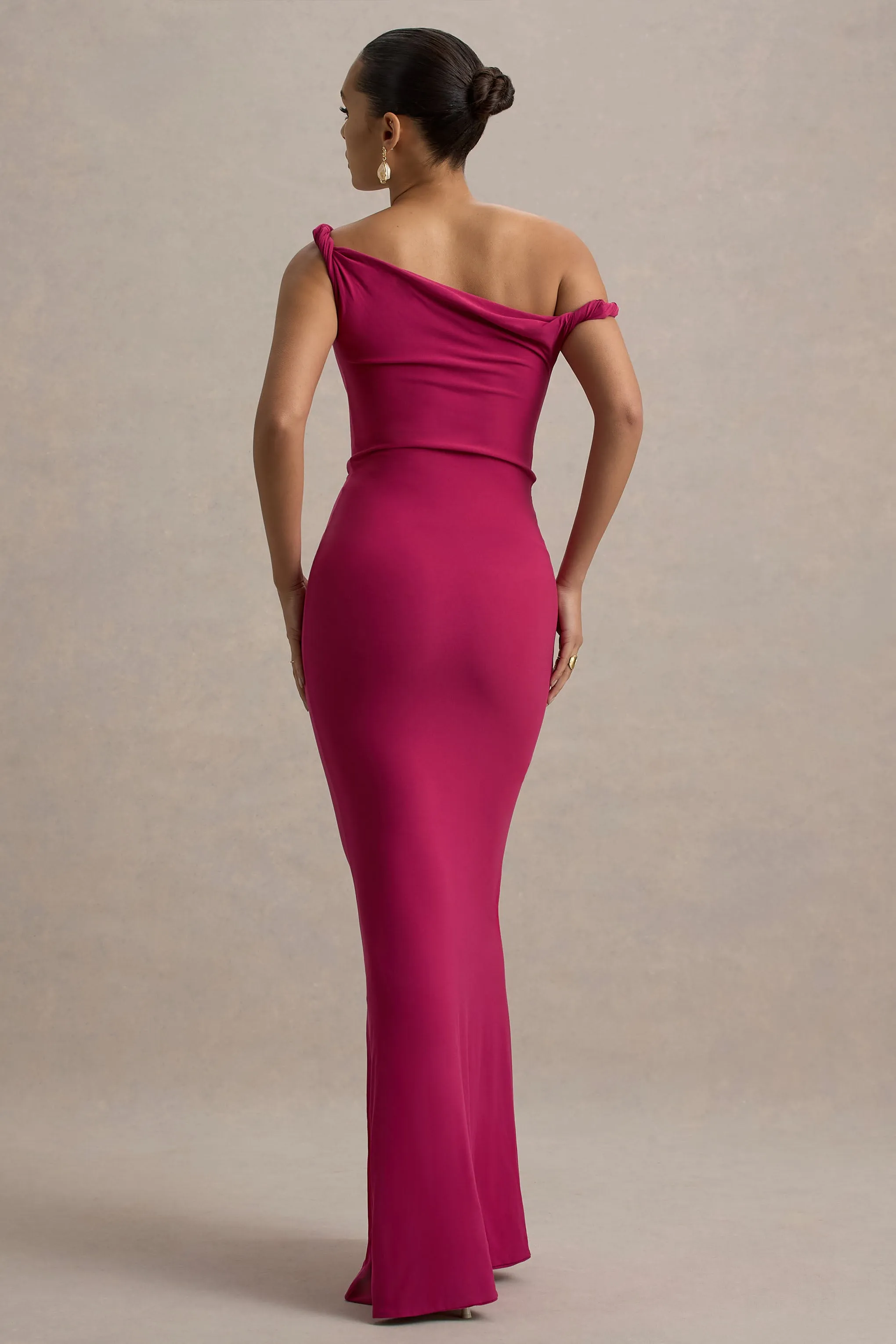 Lita | Hot Pink Twisted Asymmetric Maxi Dress Club L London