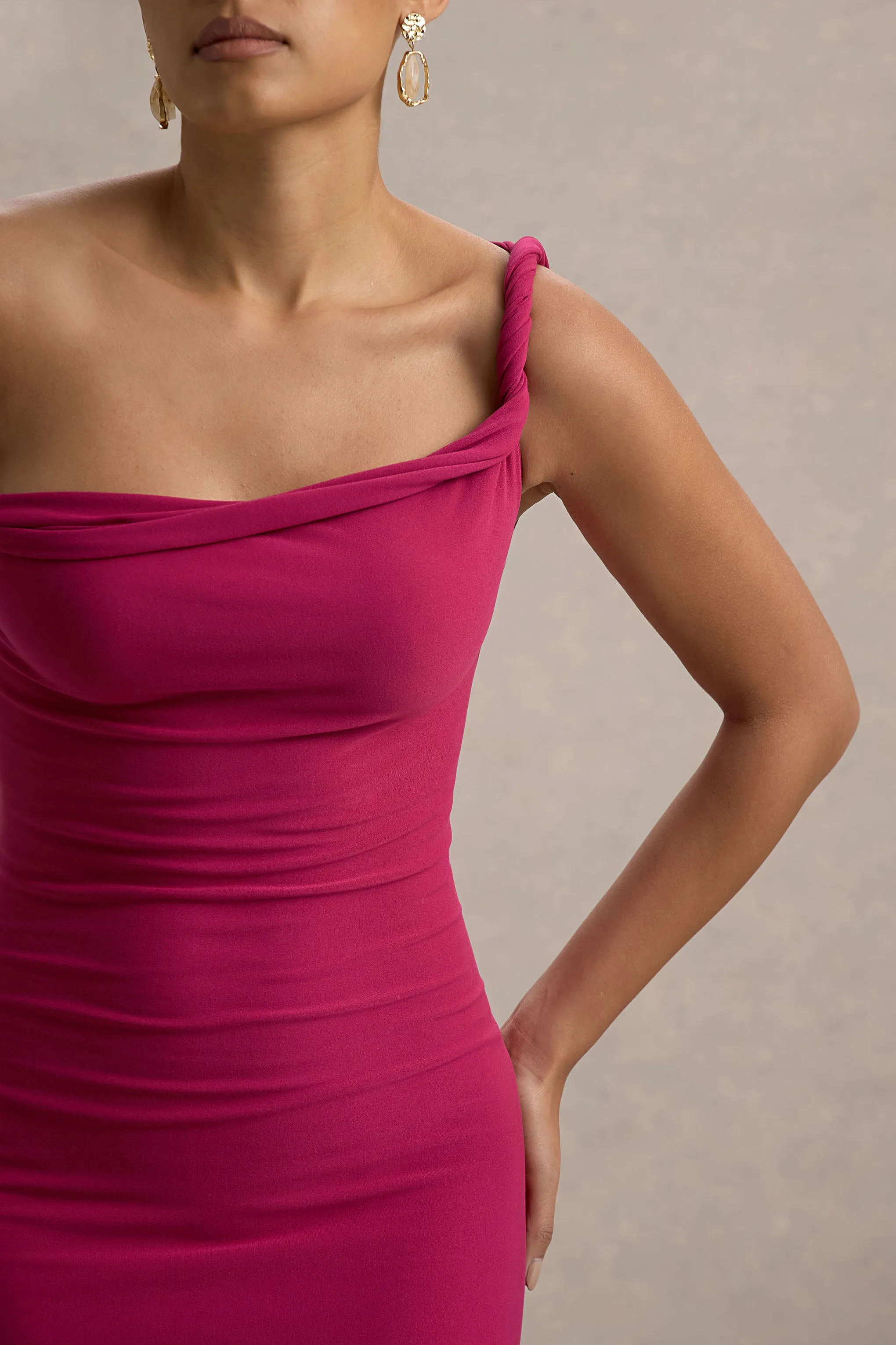 Lita | Hot Pink Twisted Asymmetric Maxi Dress Club L London