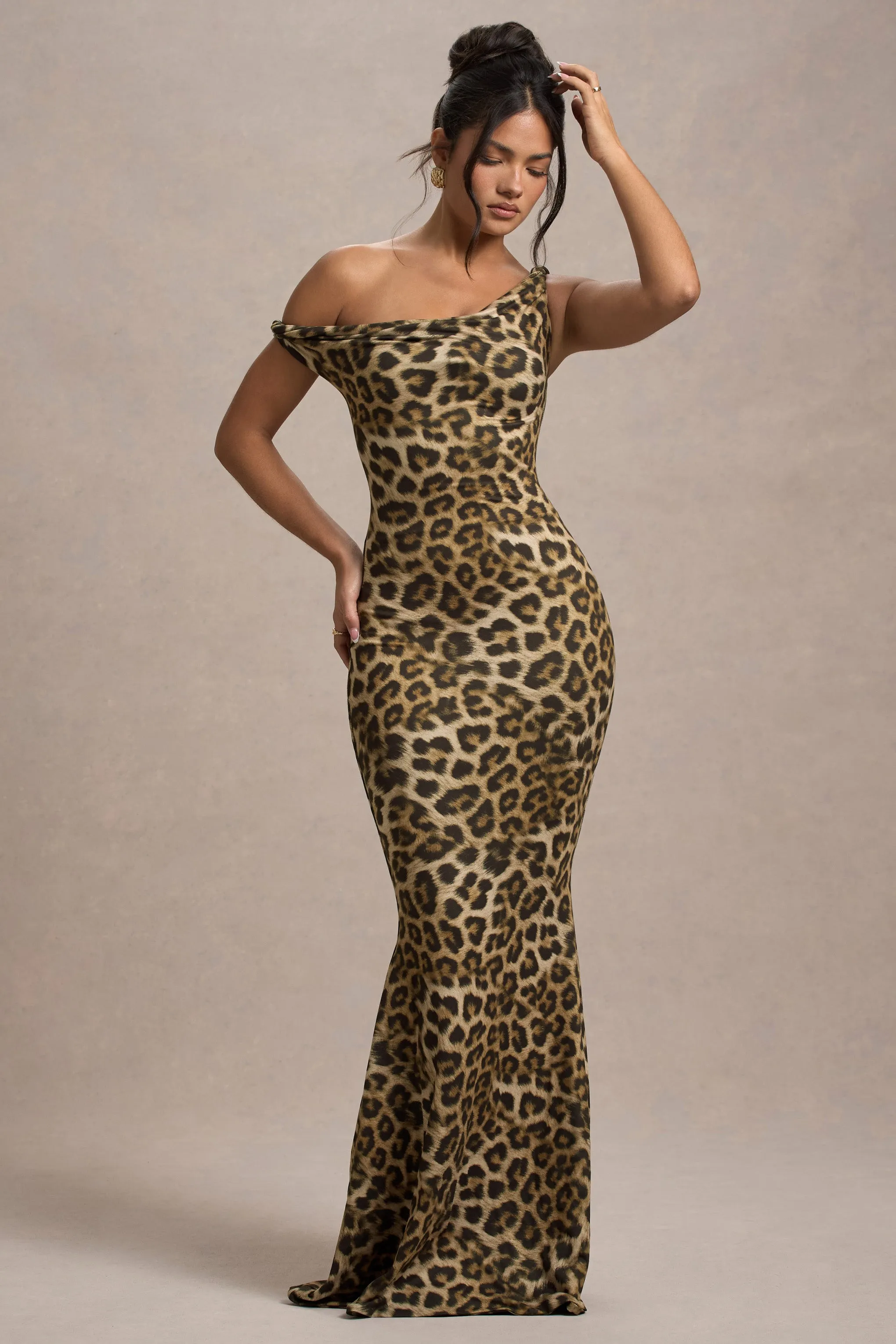 Lita | Leopard Print Twisted Asymmetric Maxi Dress Club L London