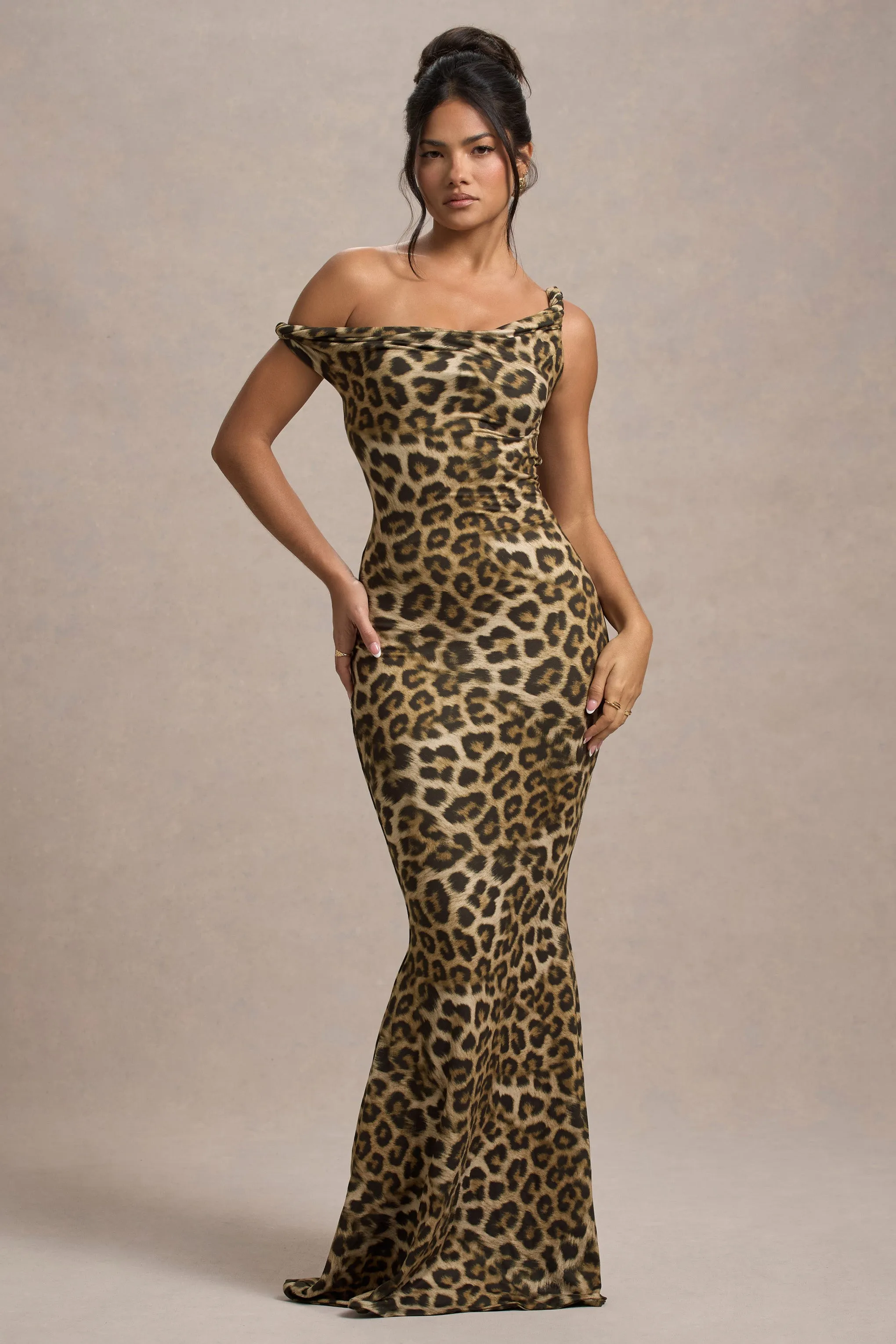Lita | Leopard Print Twisted Asymmetric Maxi Dress Club L London