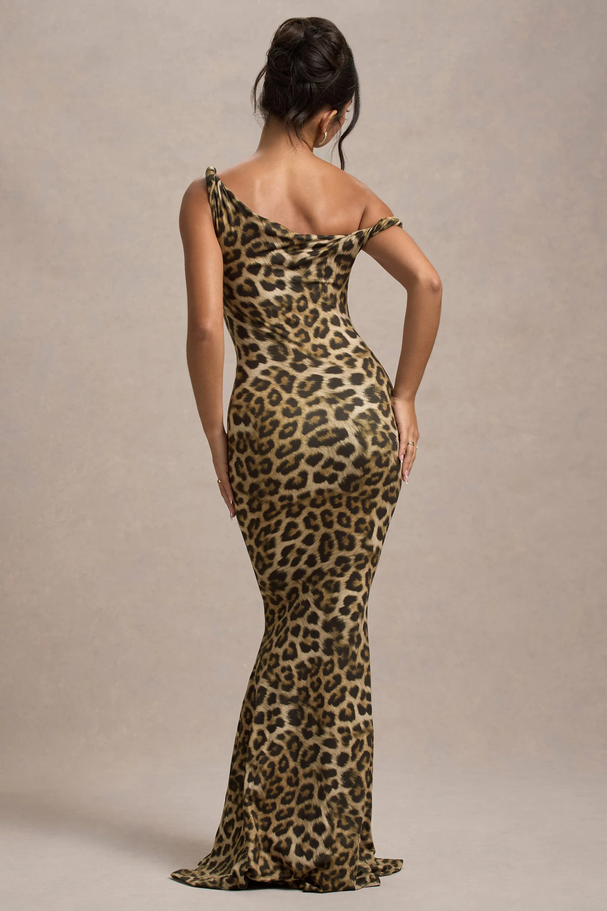 Lita | Leopard Print Twisted Asymmetric Maxi Dress Club L London