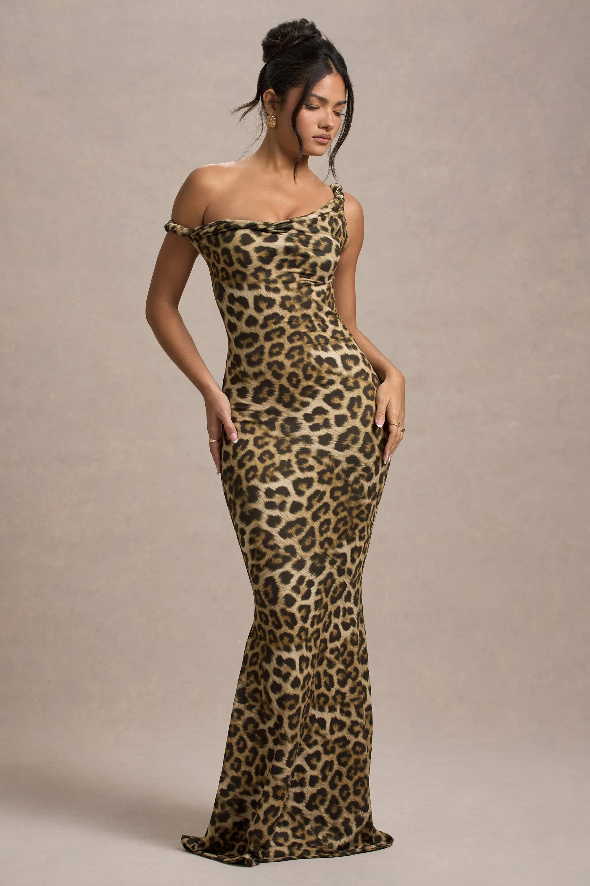 Lita | Leopard Print Twisted Asymmetric Maxi Dress Club L London
