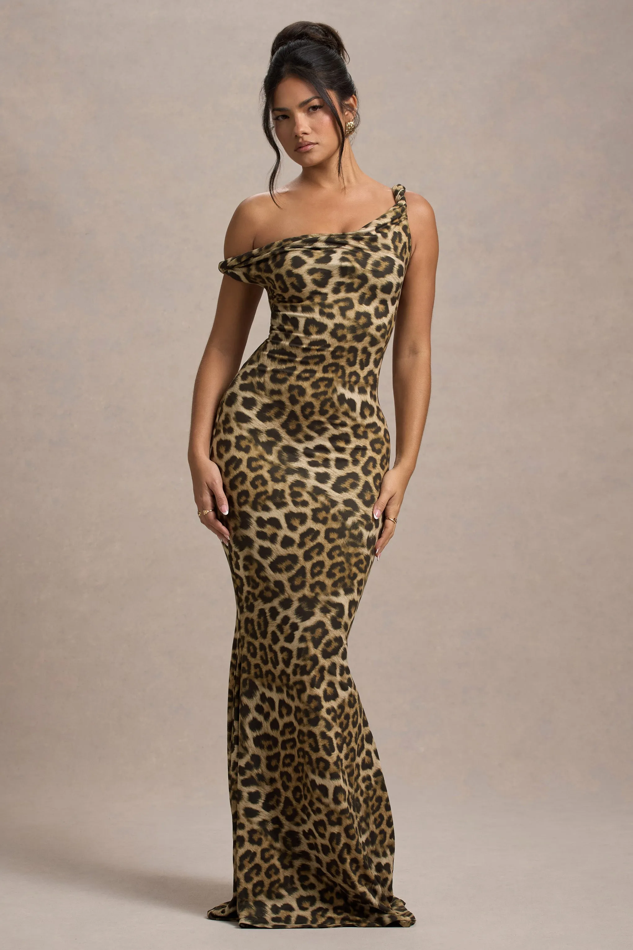Lita | Leopard Print Twisted Asymmetric Maxi Dress Club L London