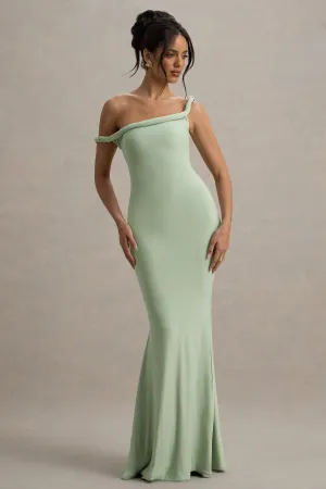 Lita | Light Green Twisted Asymmetric Maxi Dress Club L London