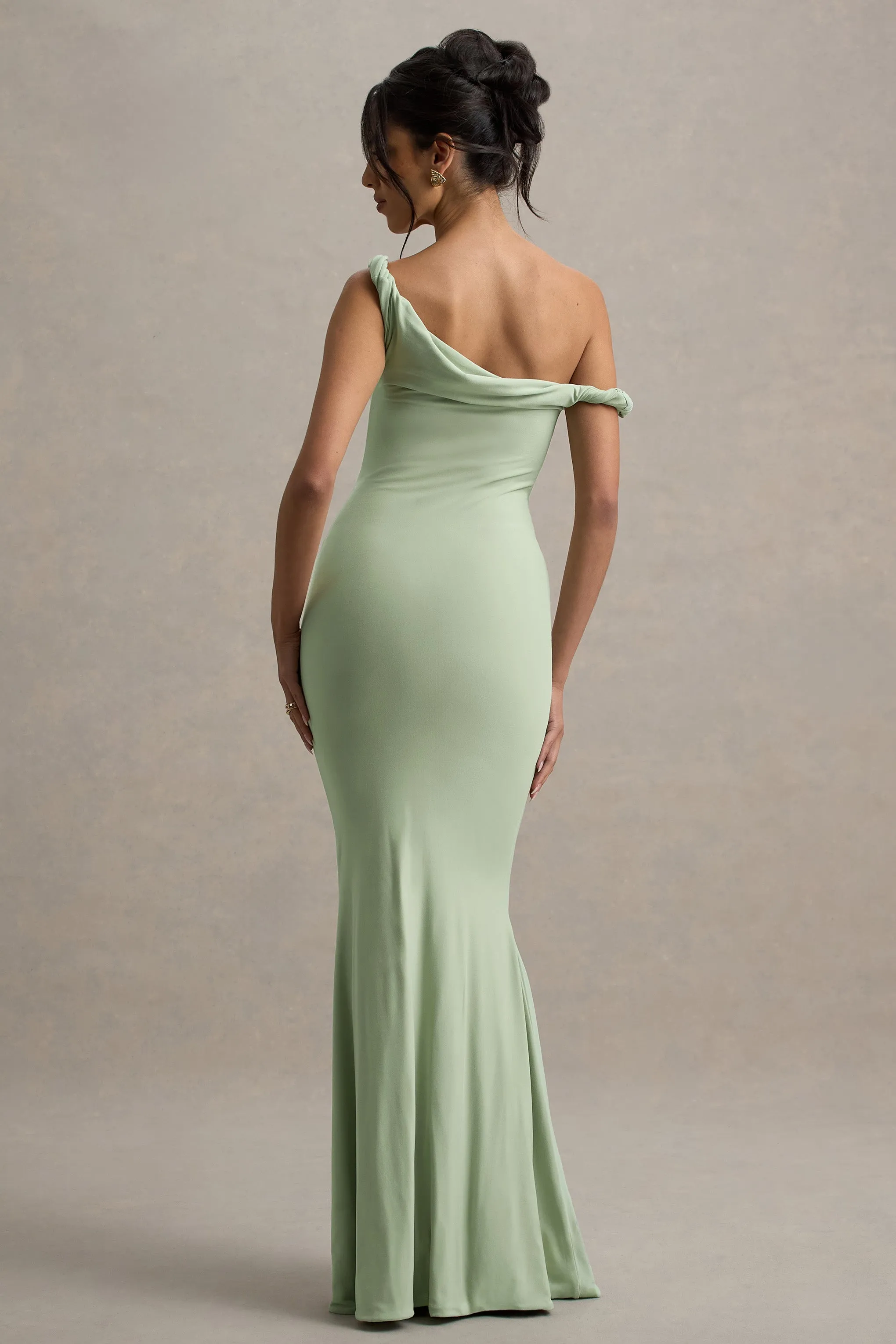 Lita | Light Green Twisted Asymmetric Maxi Dress Club L London