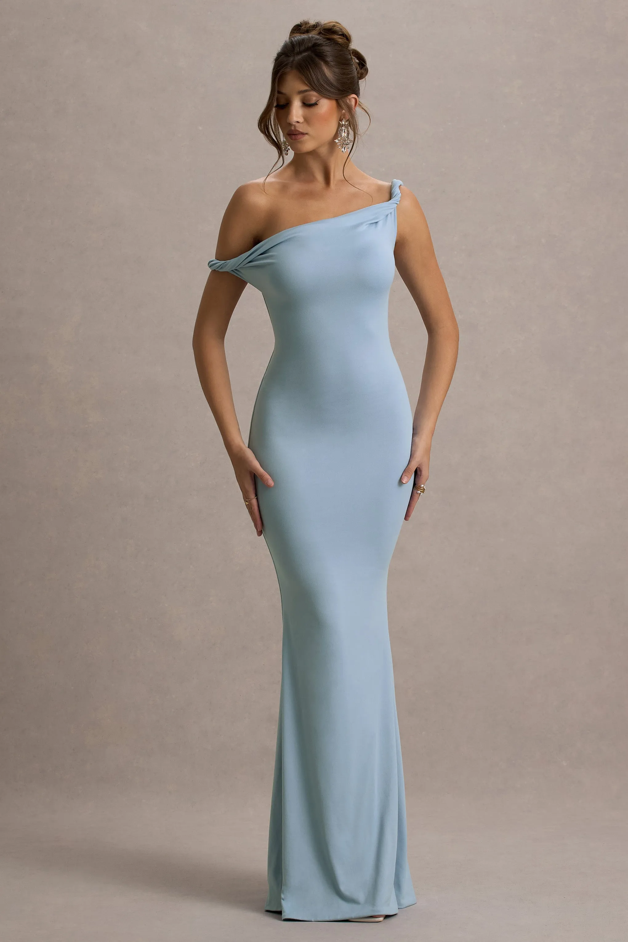 Lita | Powder Blue Twisted Asymmetric Maxi Dress Club L London