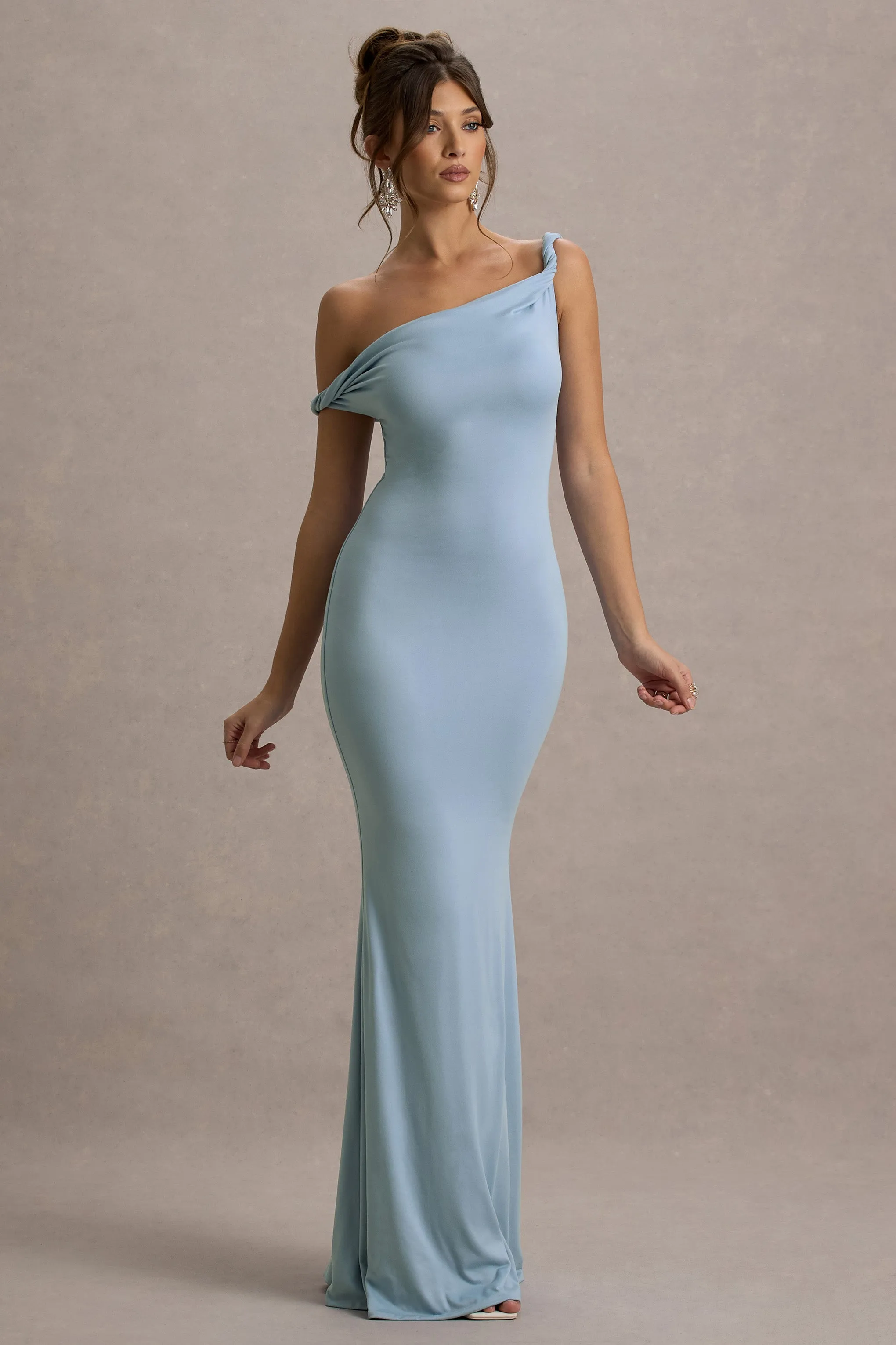 Lita | Powder Blue Twisted Asymmetric Maxi Dress Club L London