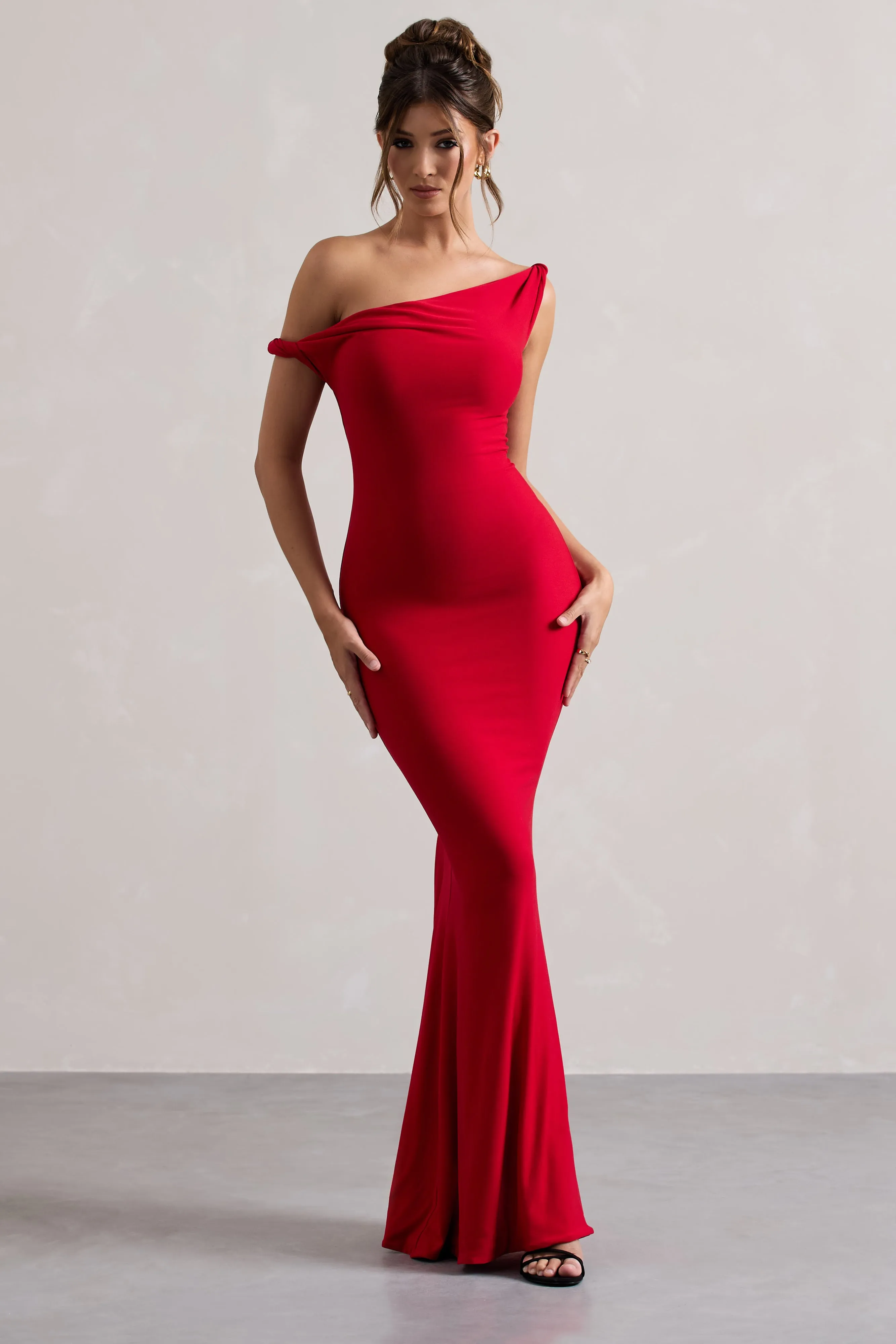 Lita | Red Twisted Asymmetric Maxi Dress Club L London