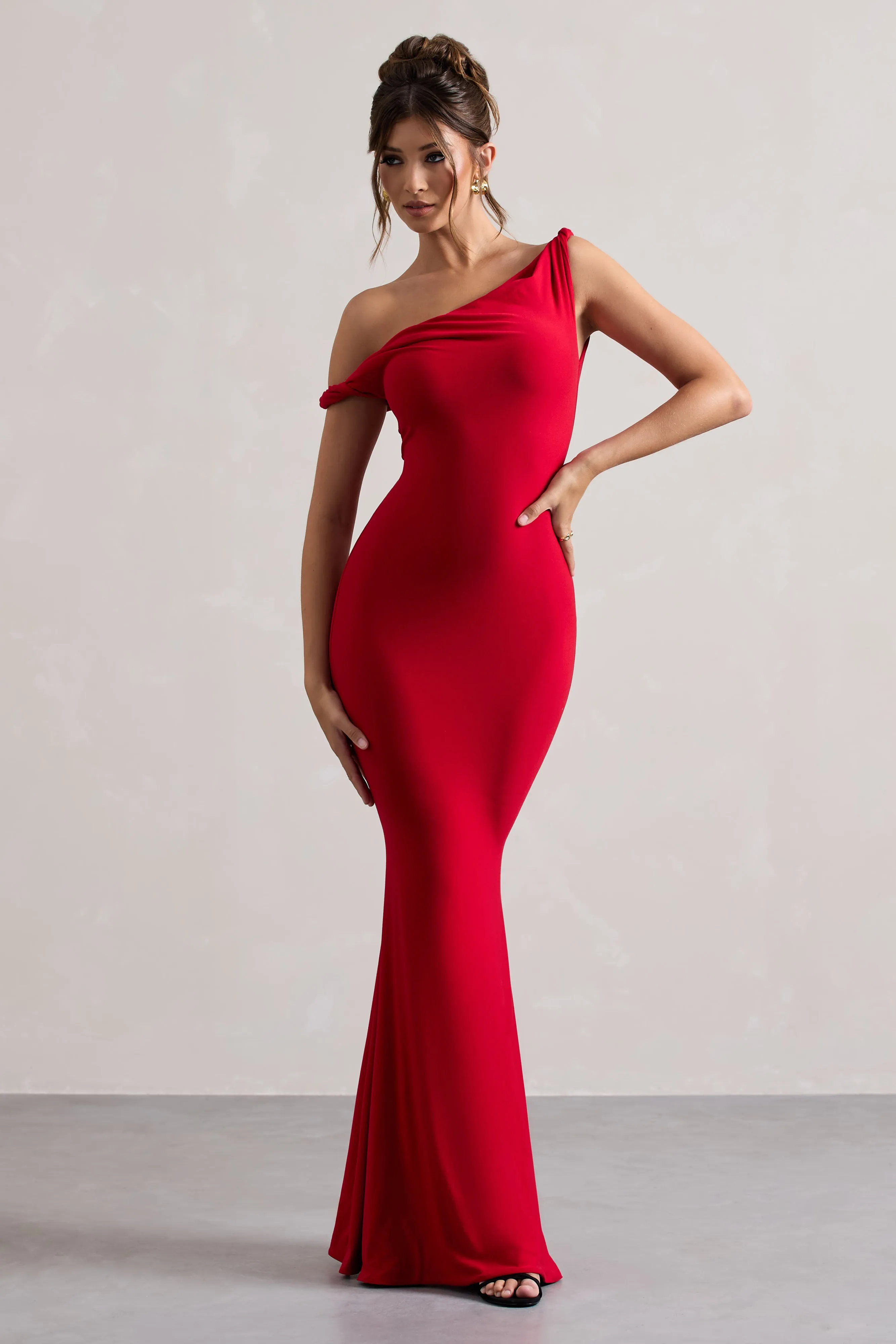 Lita | Red Twisted Asymmetric Maxi Dress Club L London