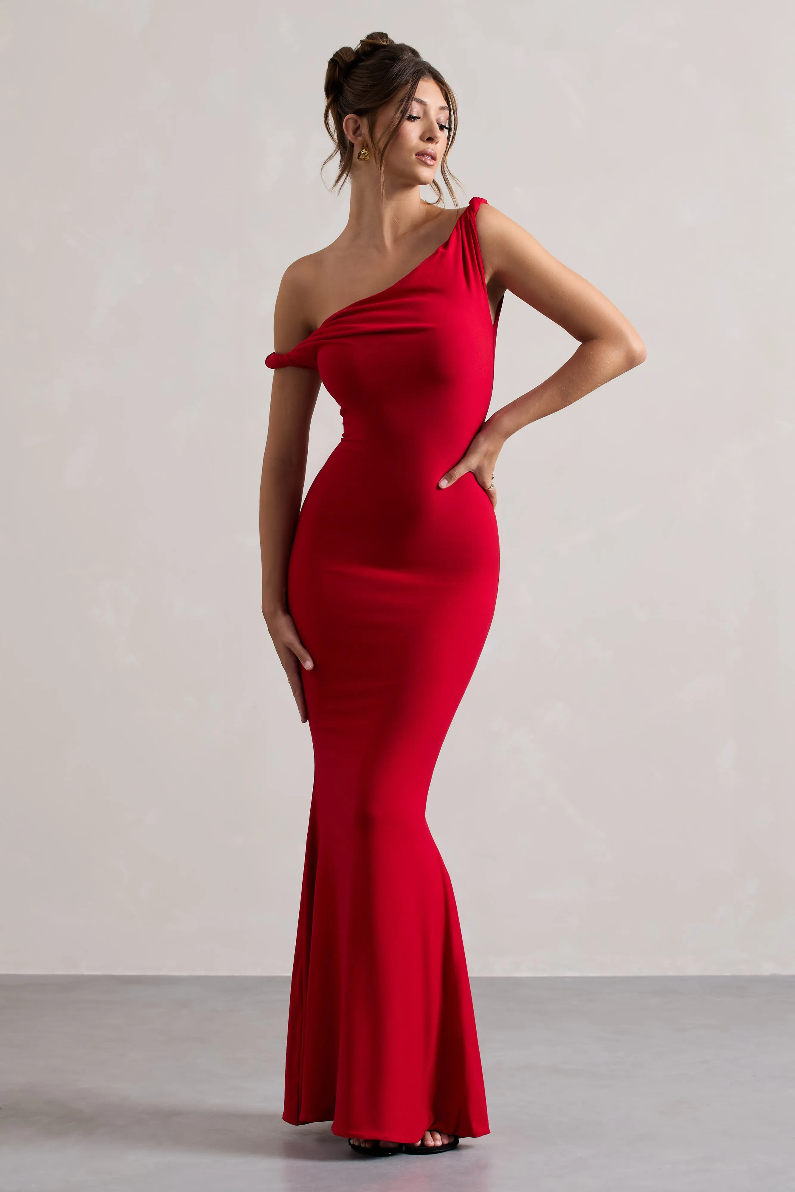 Lita | Red Twisted Asymmetric Maxi Dress Club L London