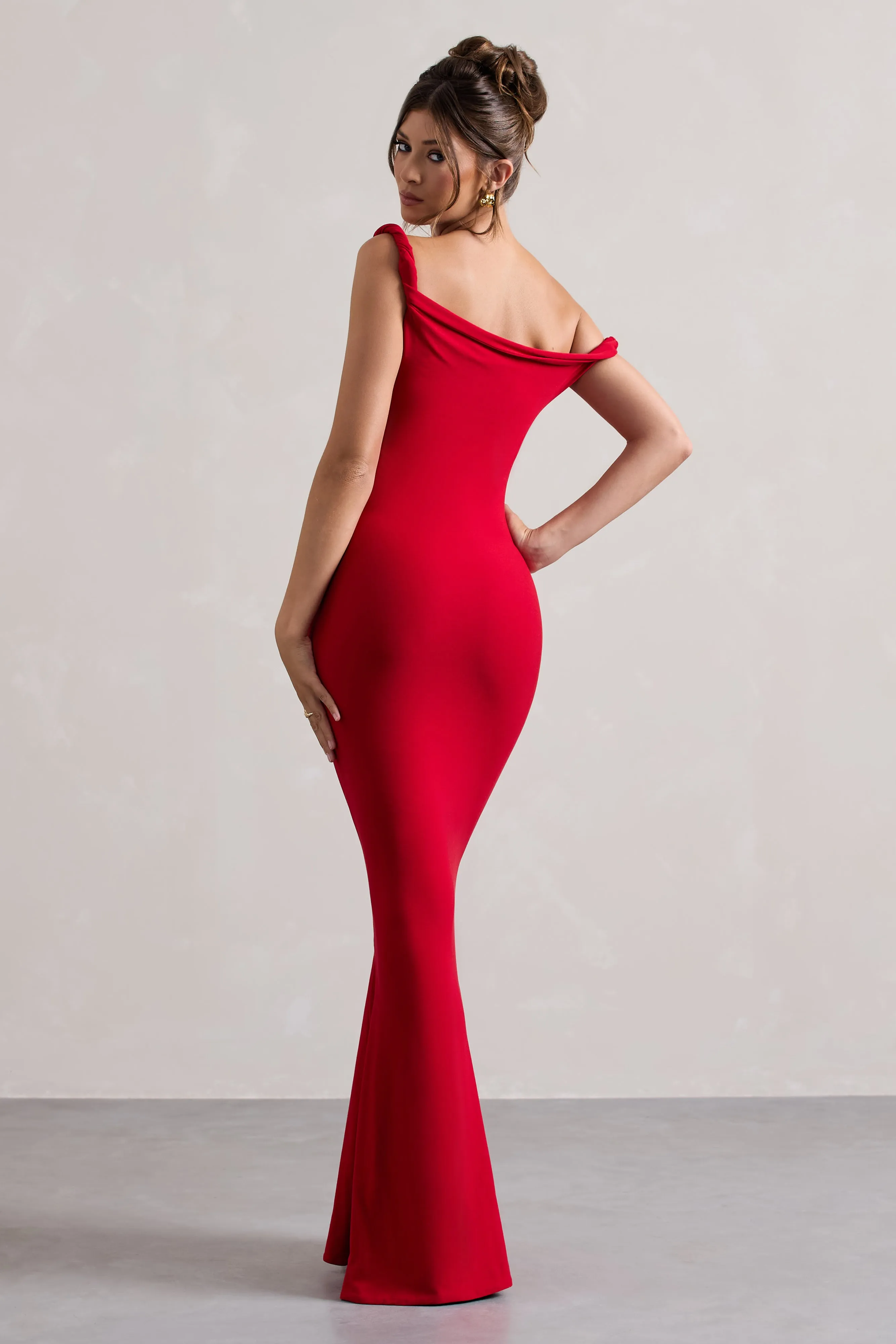 Lita | Red Twisted Asymmetric Maxi Dress Club L London