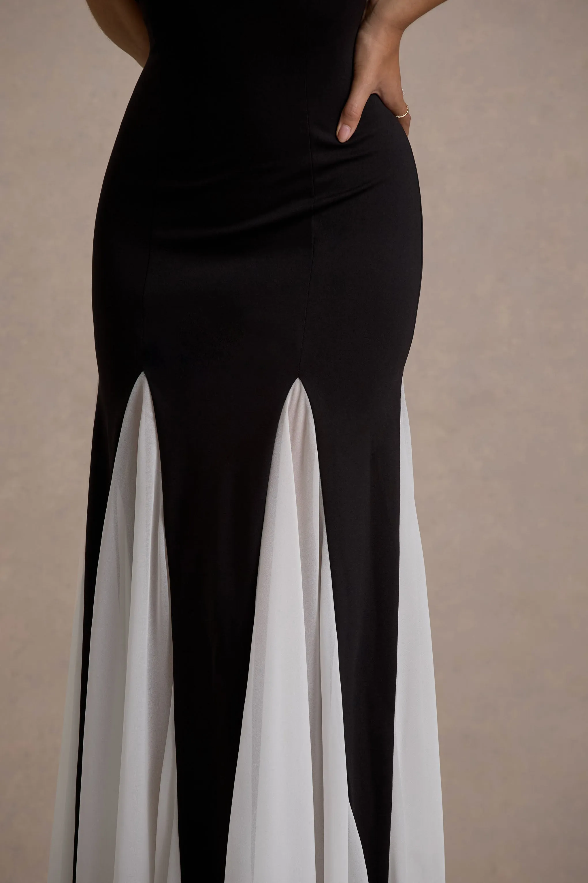 Litzy | Black High-Neck Maxi Dress With White Chiffon Trim Club L London