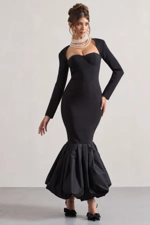 London | Black Sweetheart Maxi Dress With Volume Hem Club L London