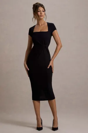 Lorenzie | Black Square-Neck Short-Sleeve Twist Midi Dress Club L London