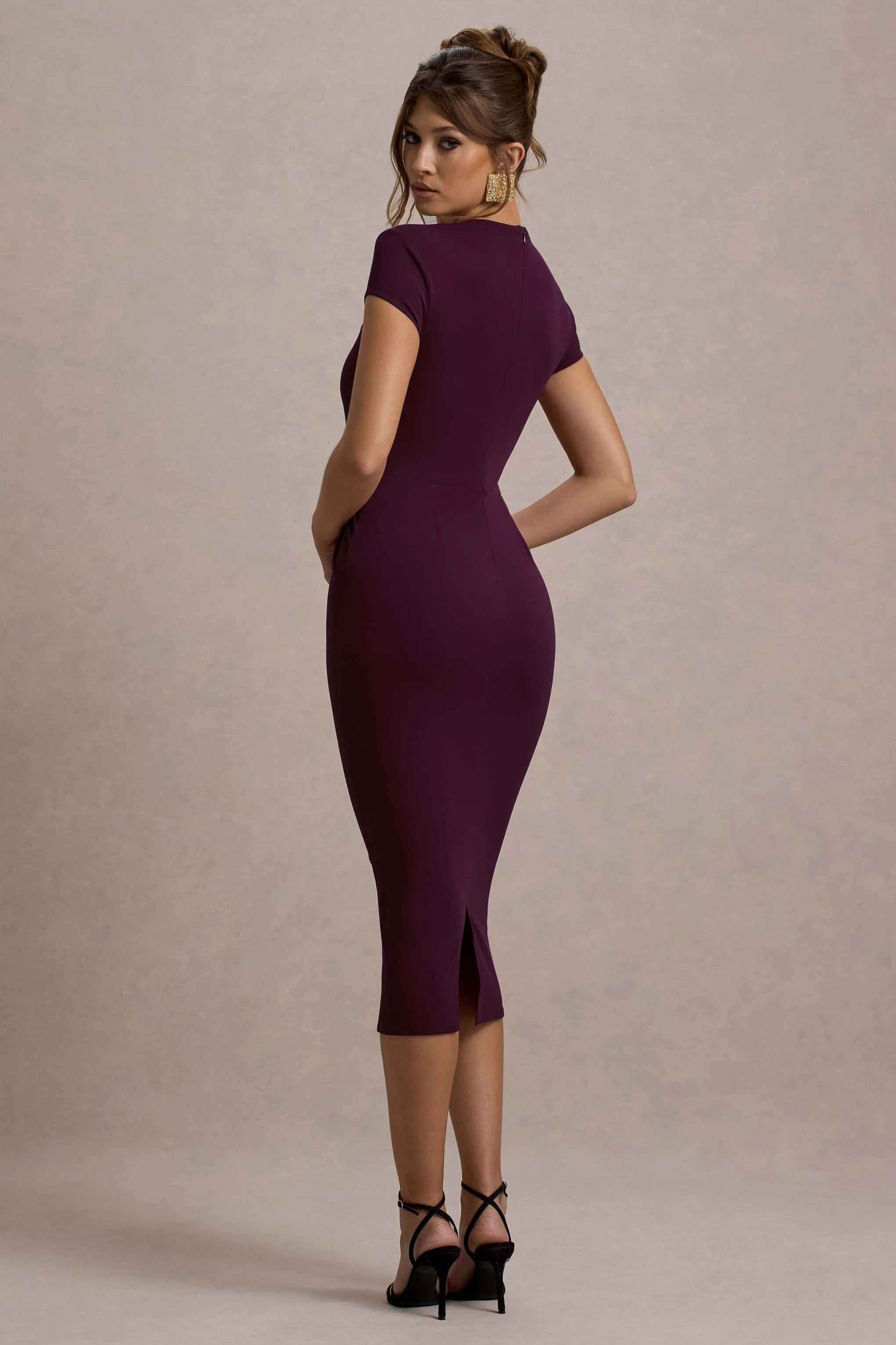 Lorenzie | Plum Square-Neck Short-Sleeve Twist Midi Dress Club L London