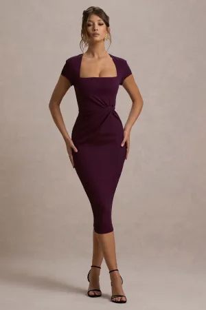 Lorenzie | Plum Square-Neck Short-Sleeve Twist Midi Dress Club L London