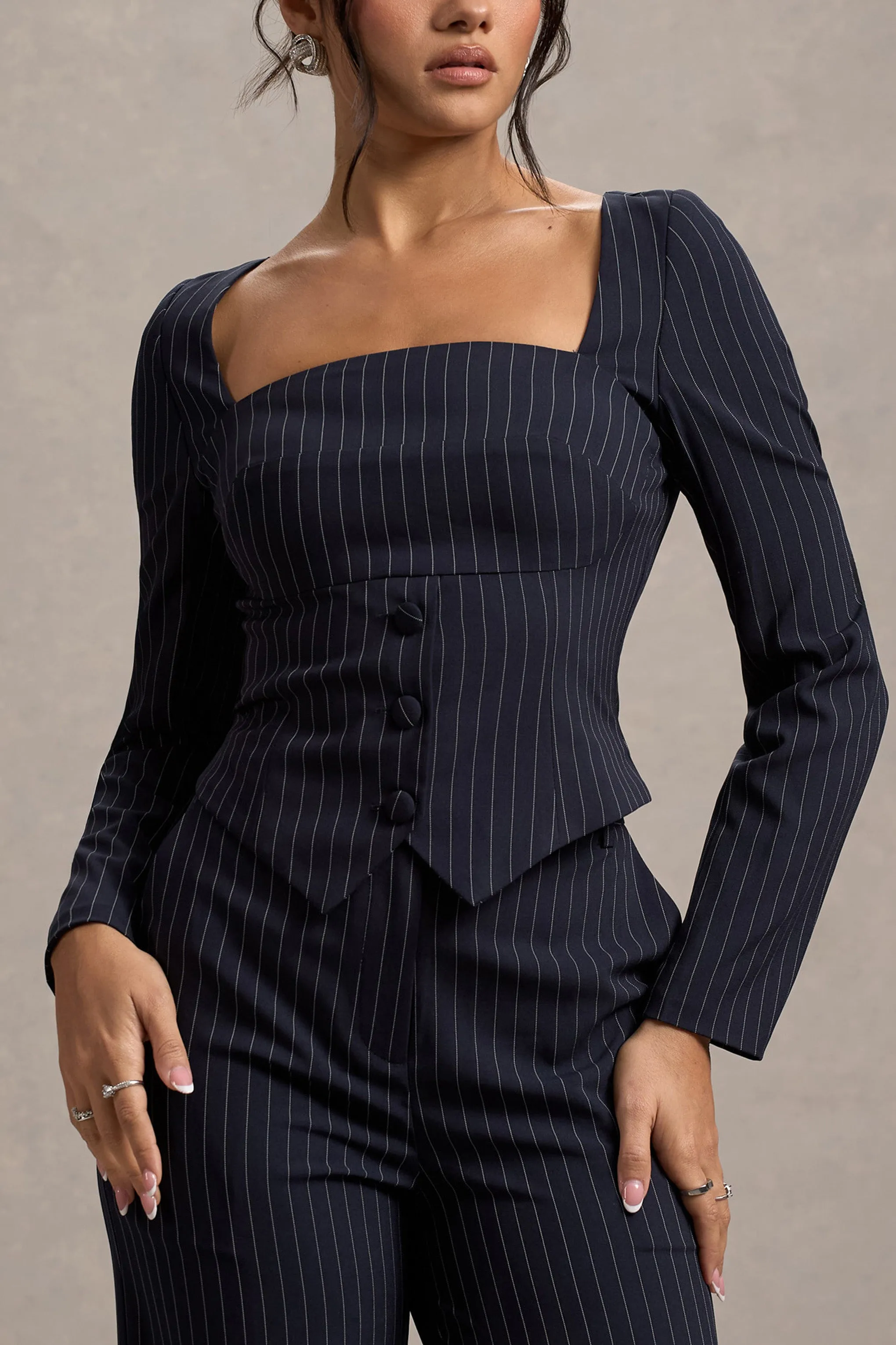 Los Angeles | Navy Pinstripe Tailored Top Club L London
