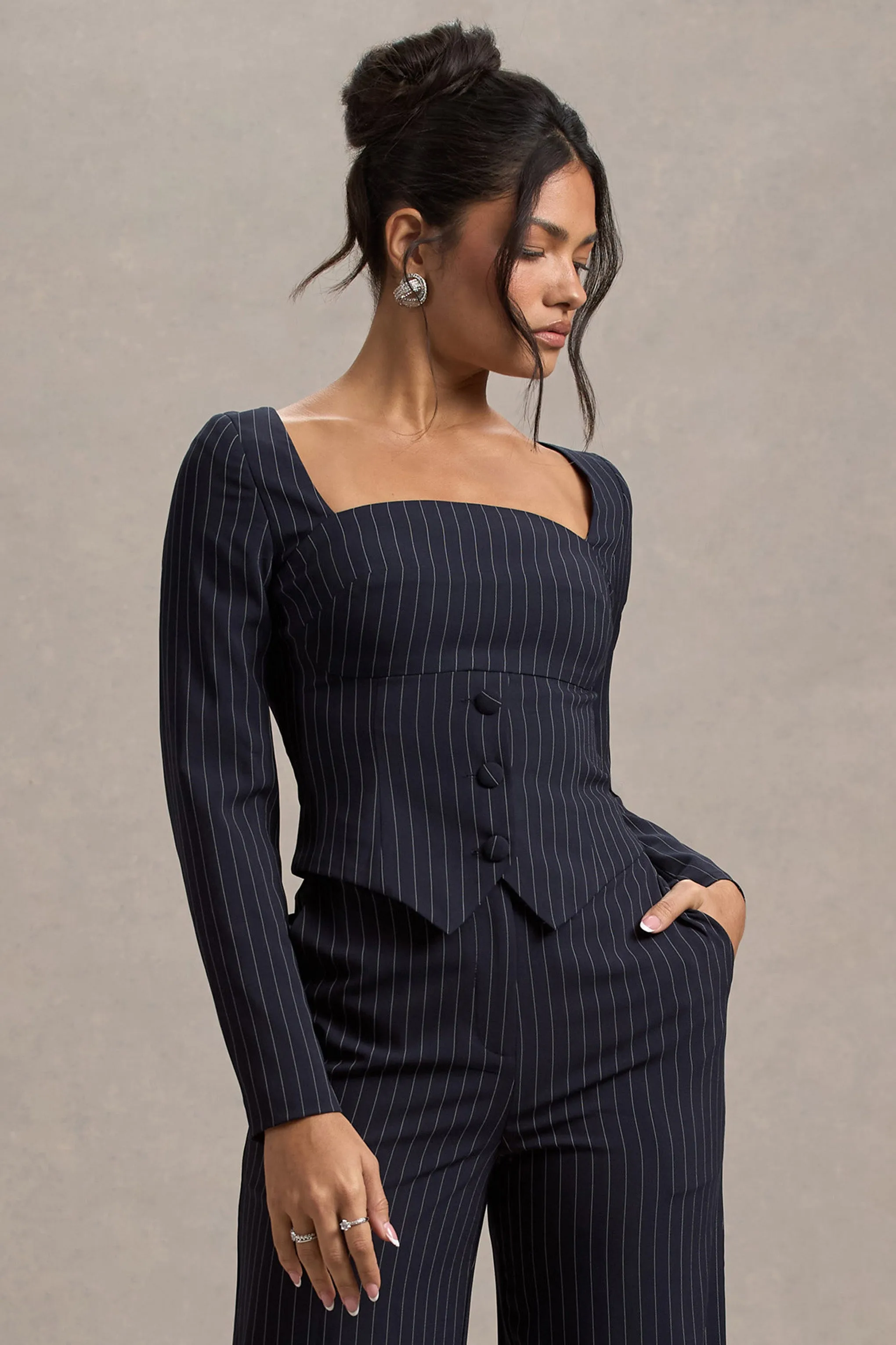Los Angeles | Navy Pinstripe Tailored Top Club L London