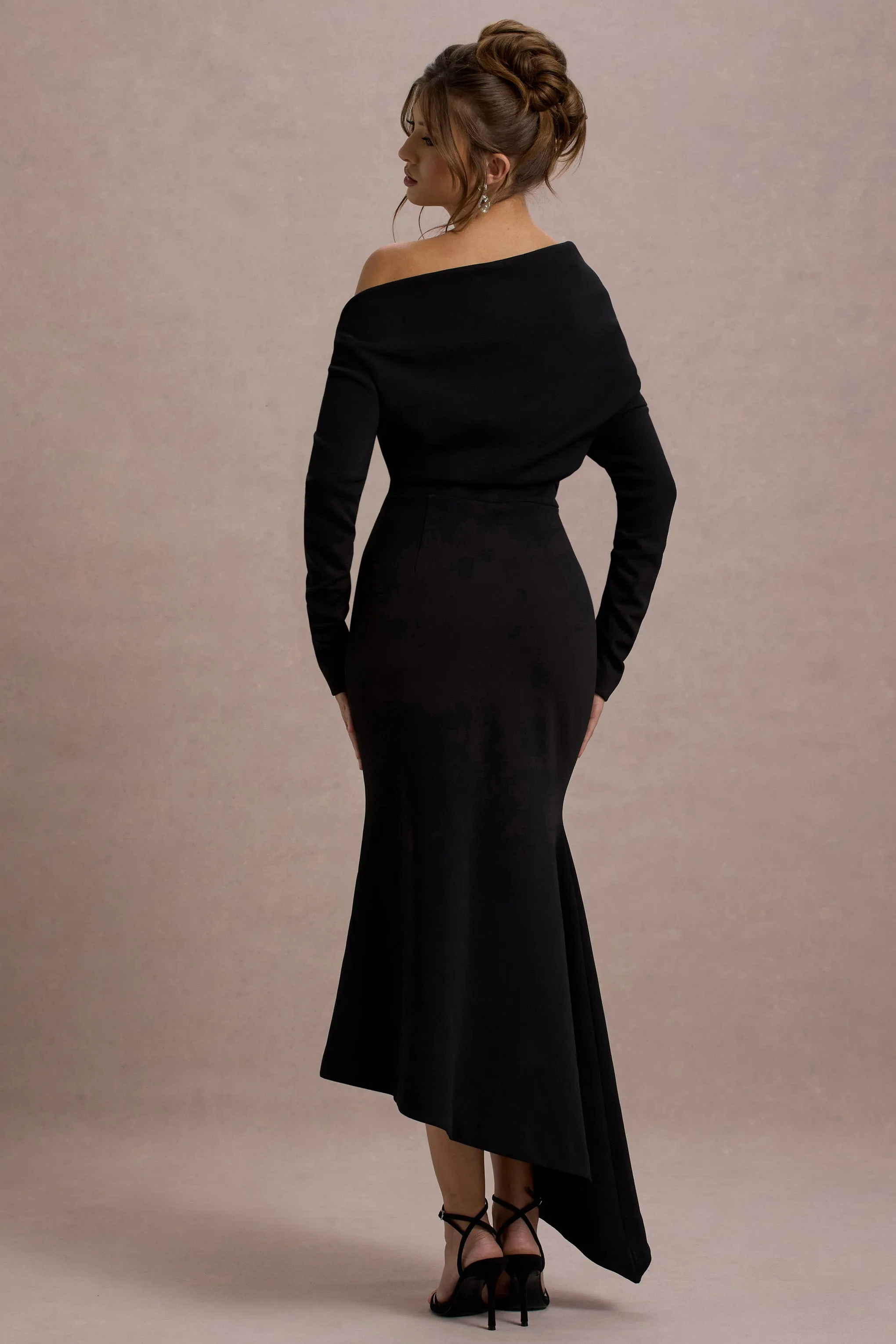 Lou | Black One-Shoulder Asymmetric Maxi Dress Club L London