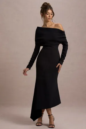 Lou | Black One-Shoulder Asymmetric Maxi Dress Club L London