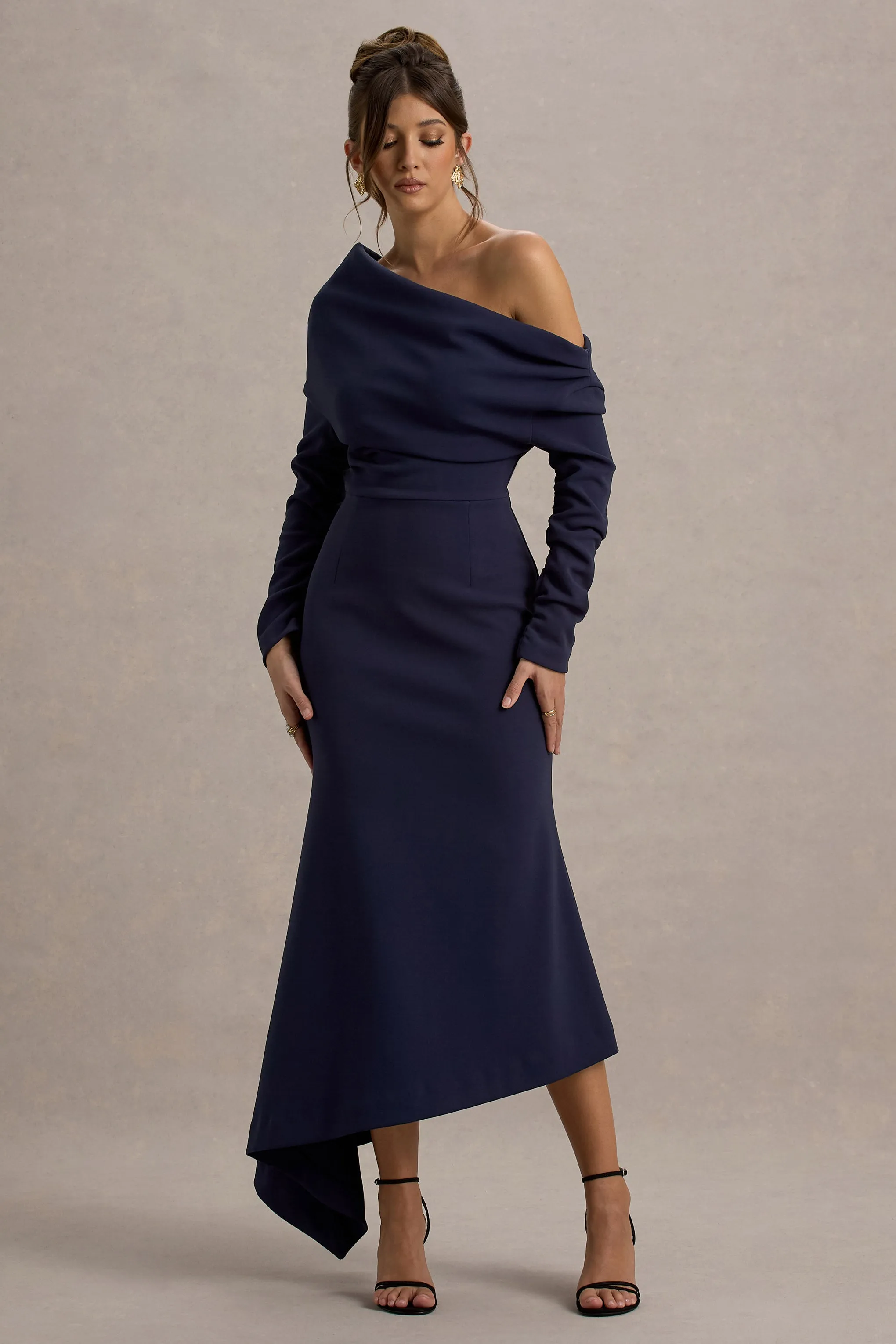 Lou | Navy One-Shoulder Asymmetric Maxi Dress Club L London